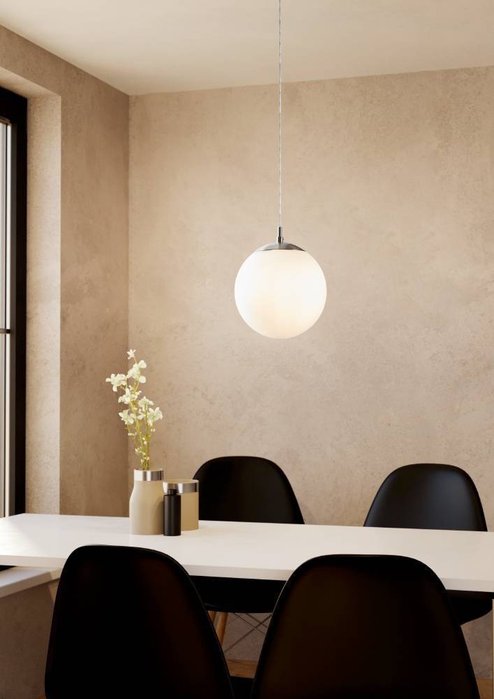 EGLO Hängeleuchte »RONDO Pendellampe, Metall in silber, Glas in Opal matt weiß, E27«, 1 flammig, Leuchtmittel E27 | Leuchtmittel wechselbar-ohne Leuchtmittel, Esszimmerlampe, zeitloses Design, modern, schlicht, 110x20cm
