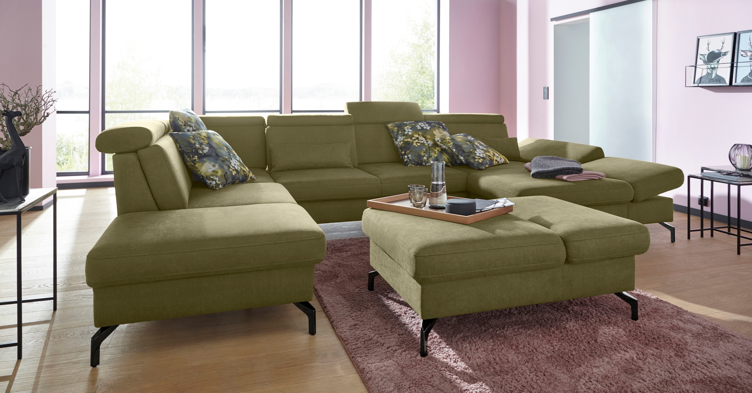 sit&more Wohnlandschaft »Brisbane U-Form« Fußhöhe 15 cm, inklusive Sitztiefen-, Armteil- und Kopfteilverstellung