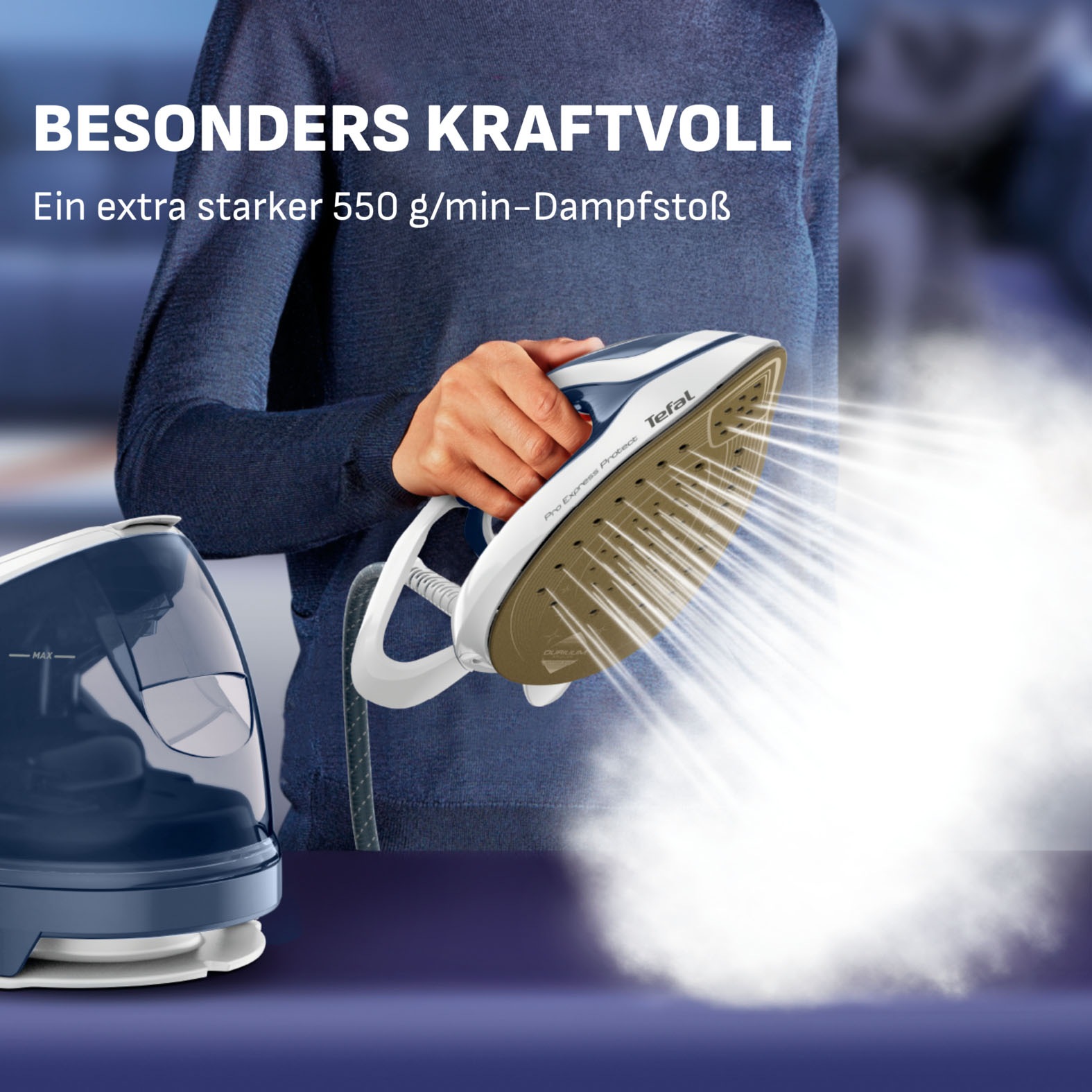 Tefal Dampfbügelstation »GV9225 Pro Express Protect mit 550 g/min Boost Dampfstoß« 1.800 ml Wassertank Durilium AirGlide Ultra Thin, Protect System gegen Wasserflecken