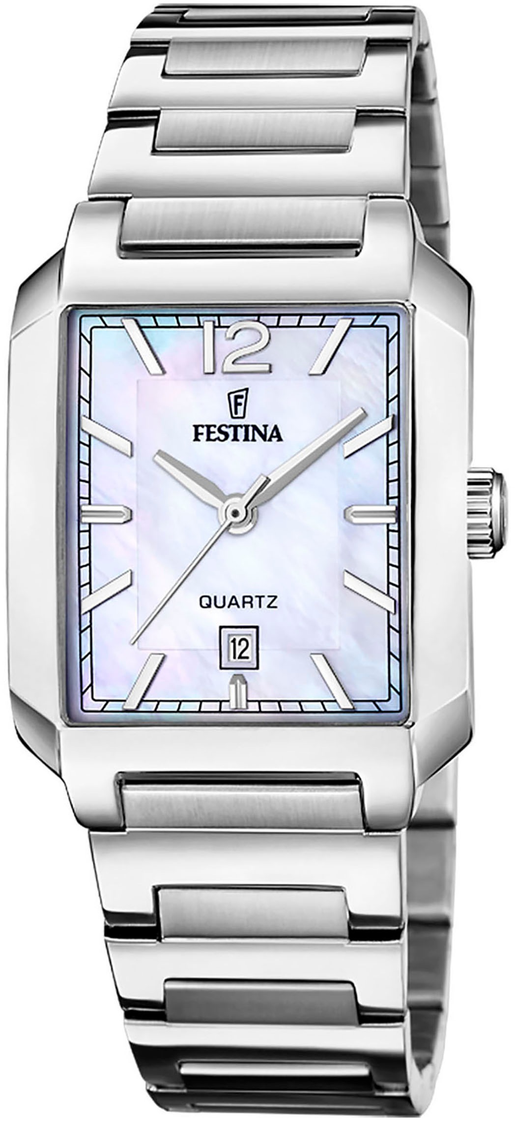 Festina Quarzuhr »On The Square«, Armbanduhr, Damenuhr, Edelstahlarmband, Datum