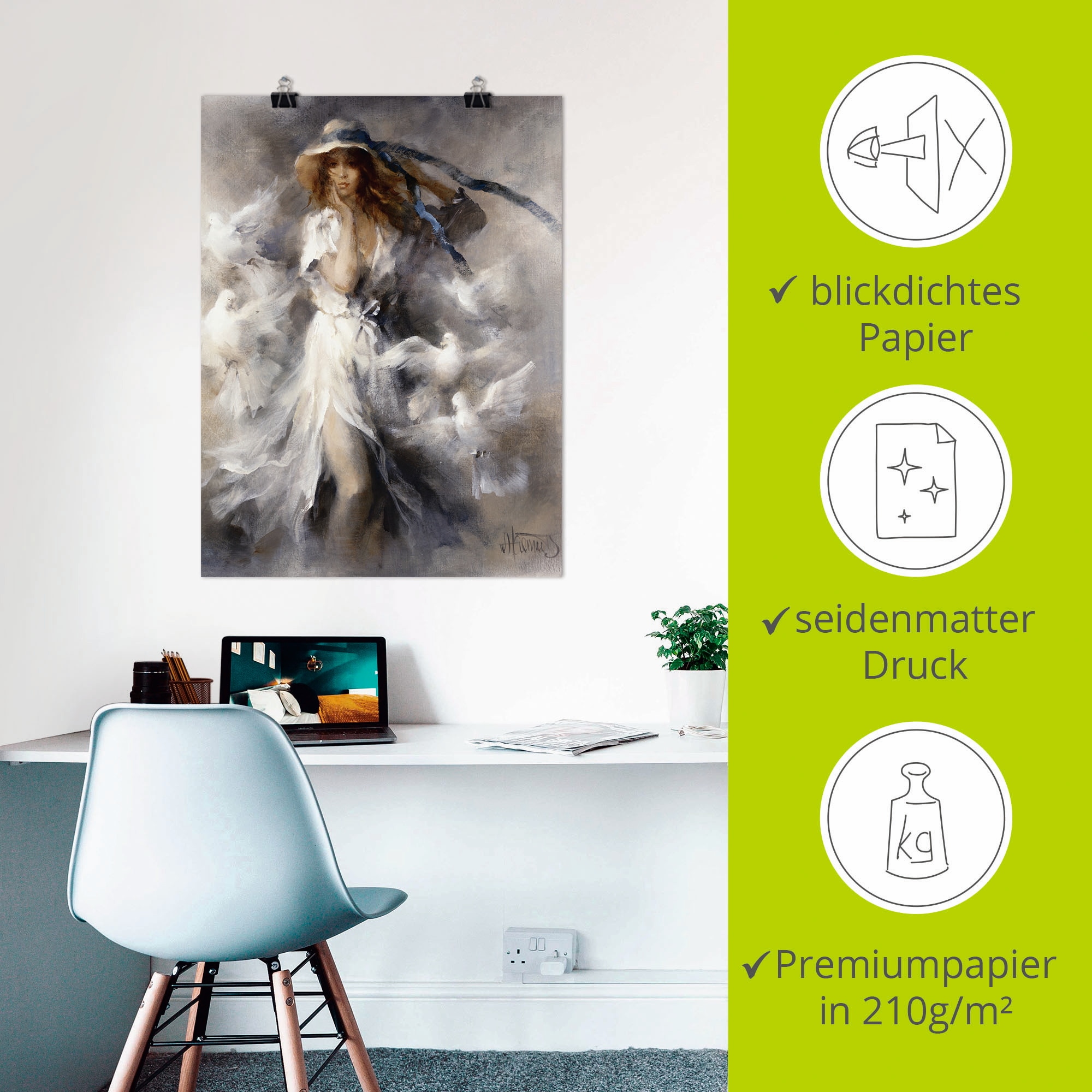 Artland Wandbild »Tauben«, Frau, (1 St.), als Leinwandbild, Poster in verschied. Größen