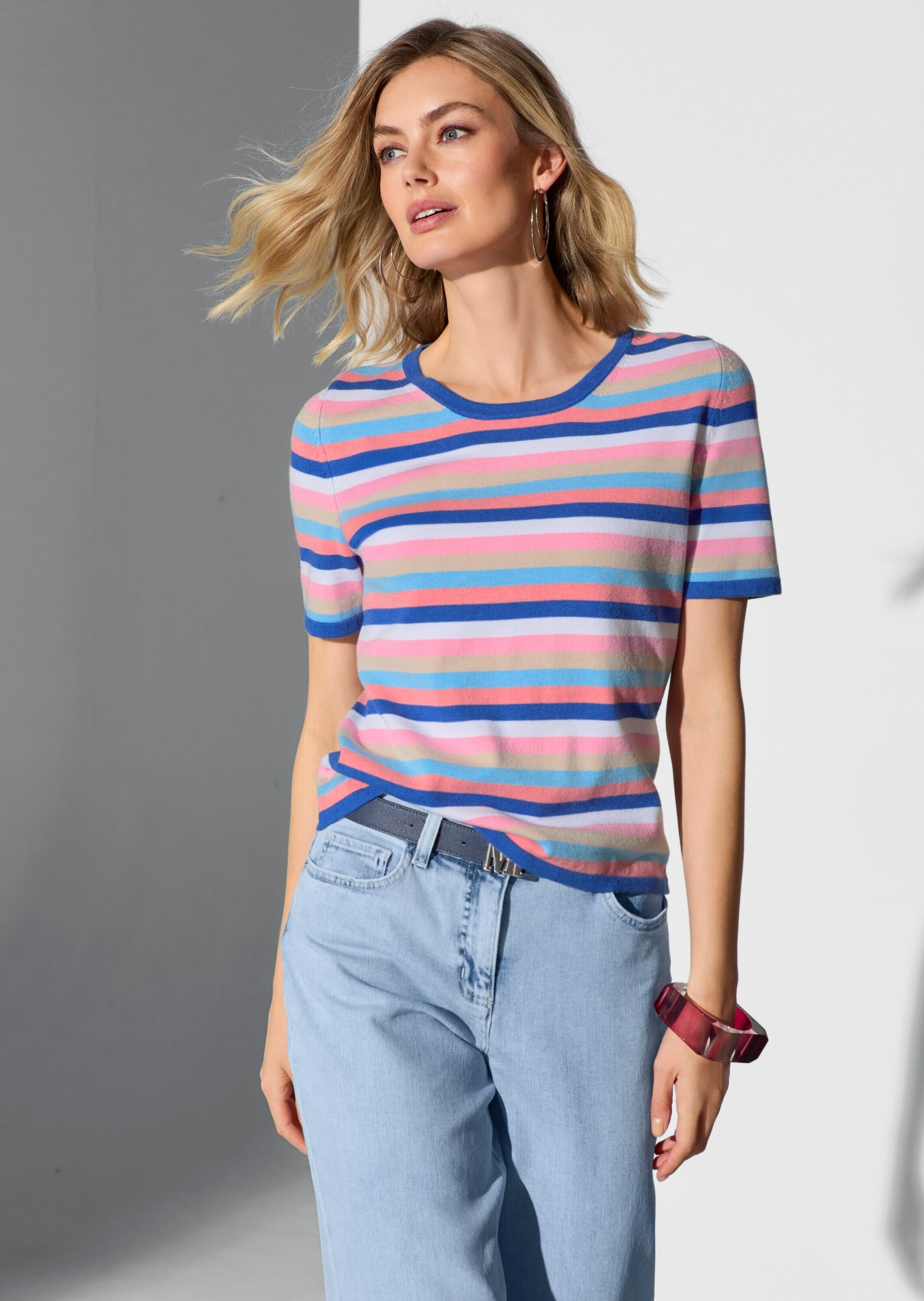 MADELEINE Longpullover »Glattstrickpullover Viskosepullover mit Streifen-Muster« Multicolour-Streifen