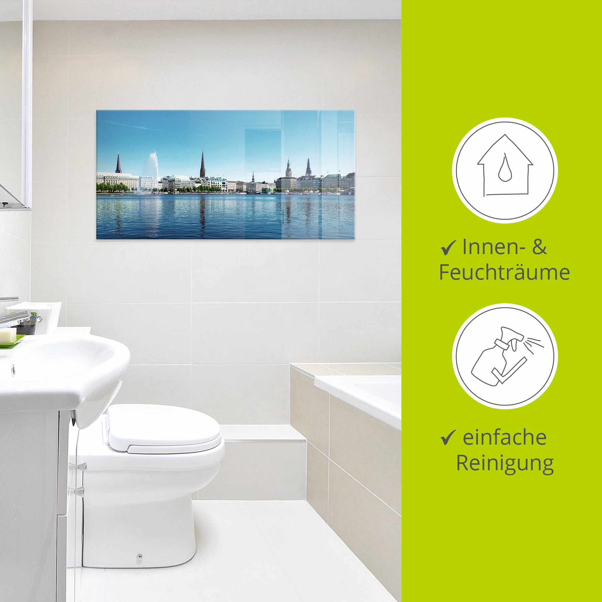 Artland Glasbild »Hamburg Alsterpanorama«, Deutschland, (1 St.), in verschiedenen Größen