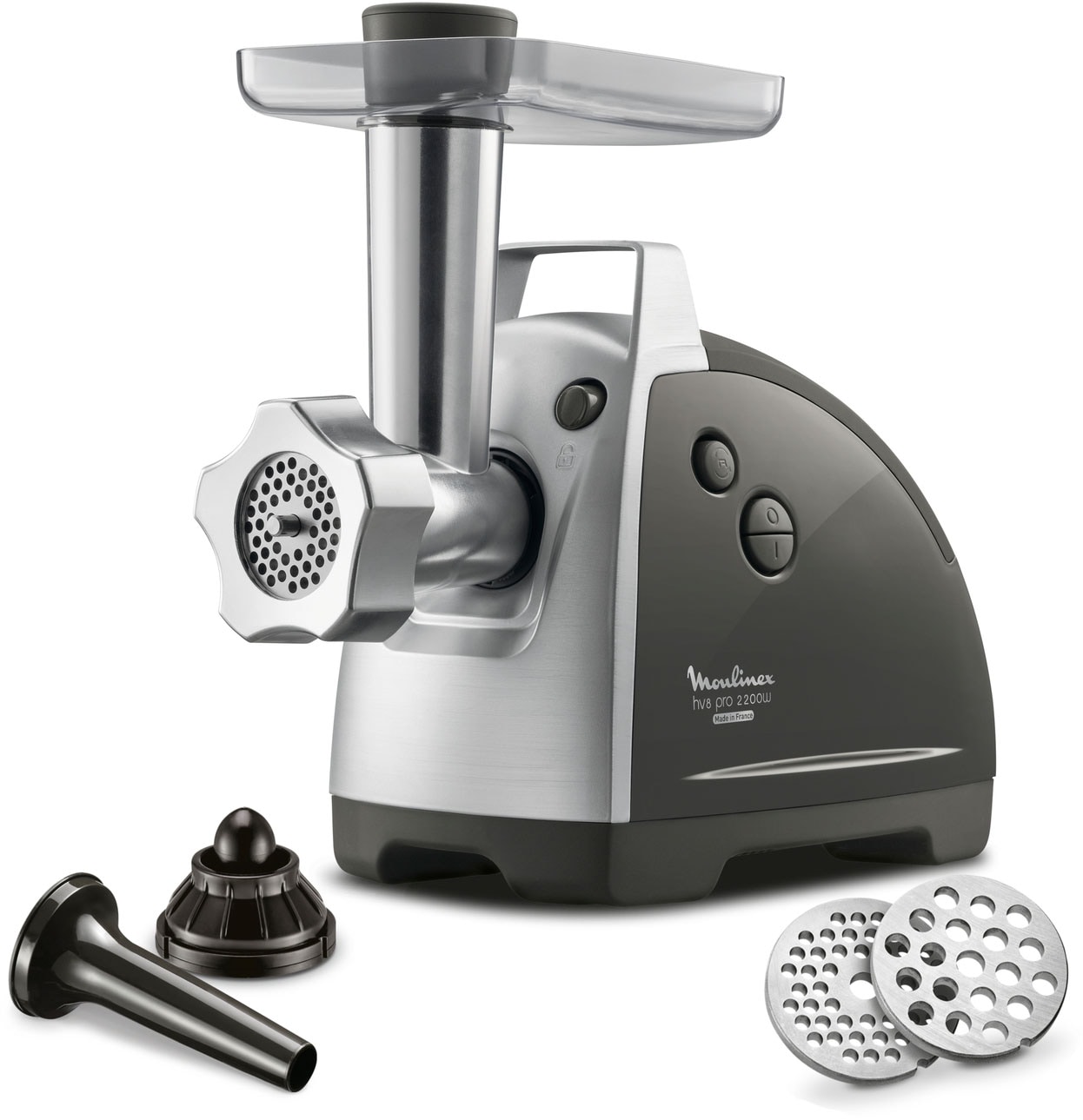Moulinex Fleischwolf »ME6868 Meat Mincer« 2200 W 4 Zubehörteile inbegriffen, sicheres Reverse-System, schwarz/silber in silberfarben