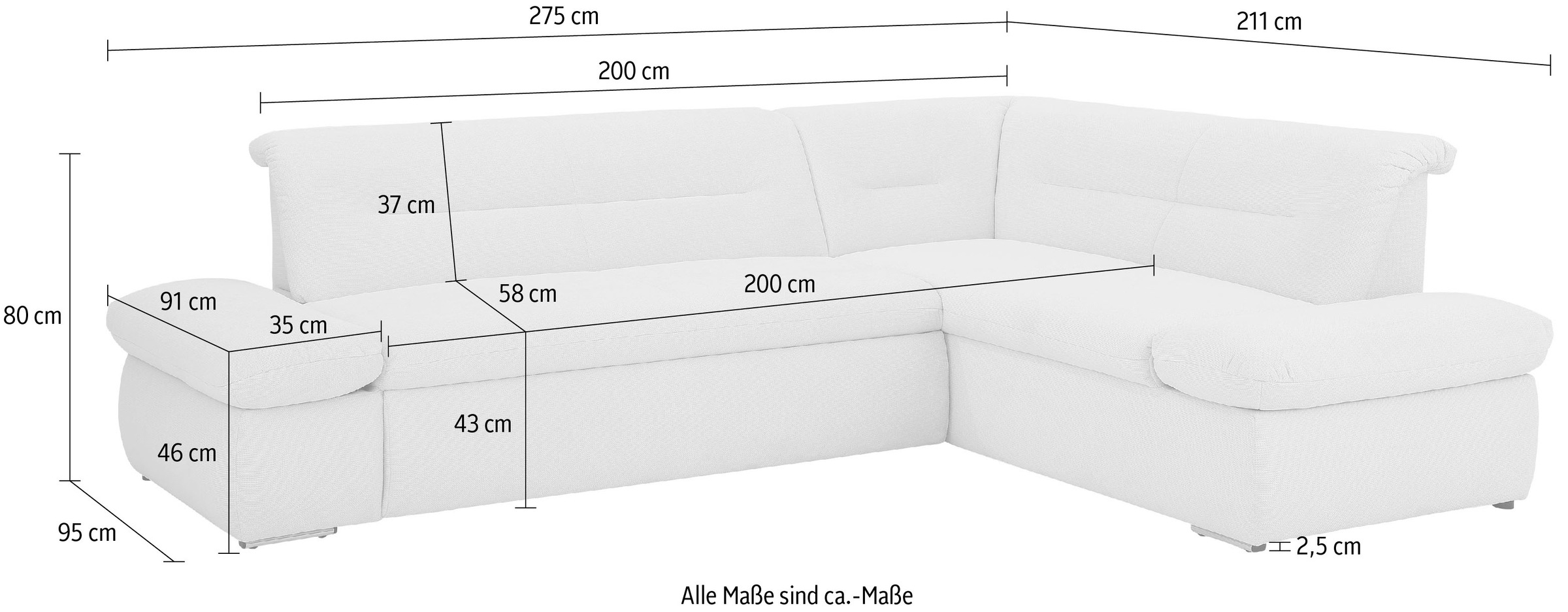 Home affaire Ecksofa »Avesa L-Form« Wahlweise mit Arm- und Bettfunktion, B/T/H: 275/211/80 cm