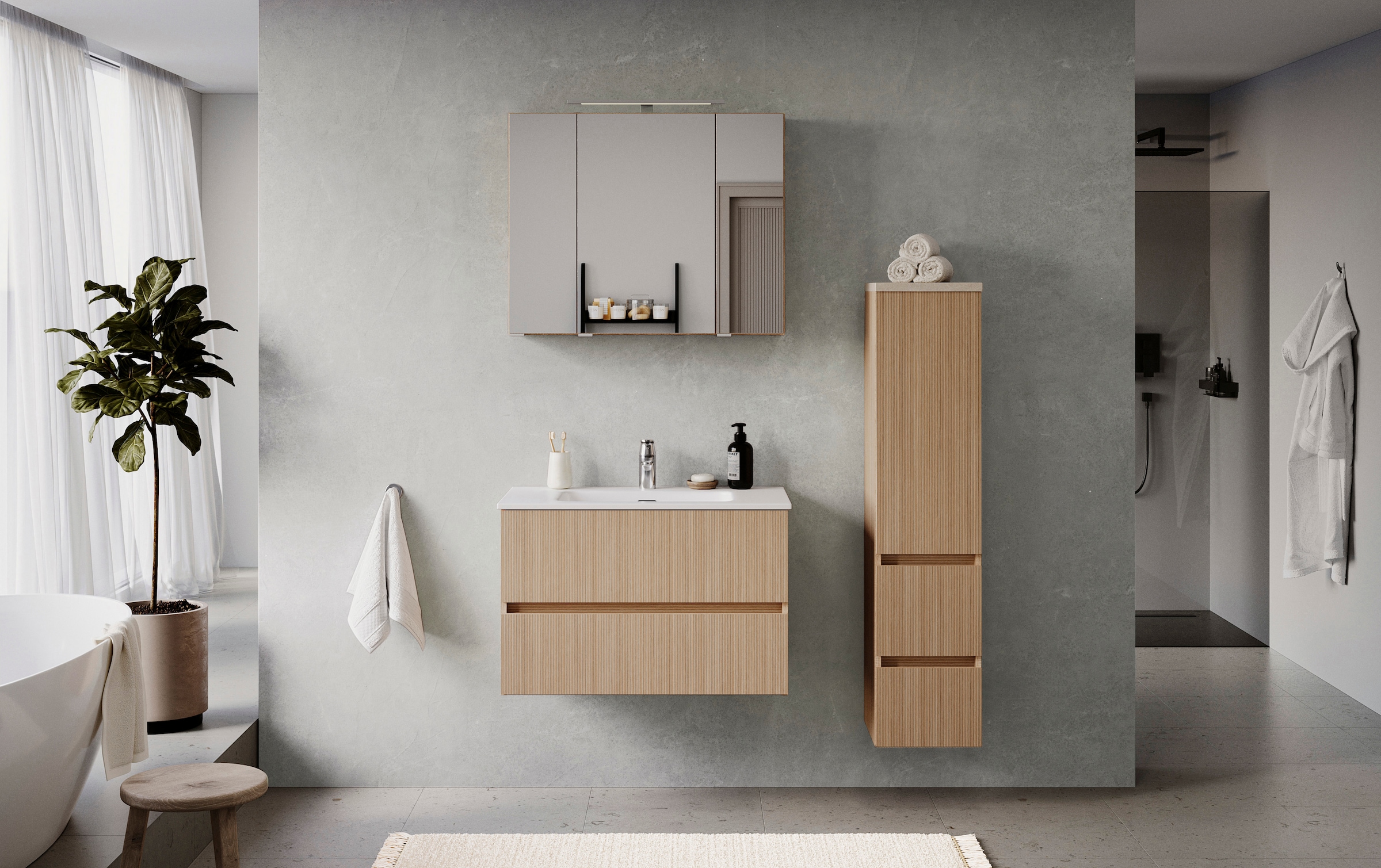 welltime Badmöbel-Set »Eixo«, Set 110 cm breit, Badmöbel mit LED-Beleuchtung