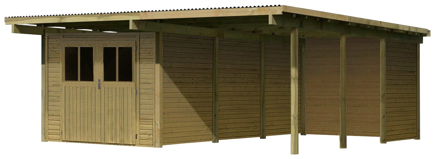 Karibu Doppelcarport »Eco 2«, Holz, 250 cm, braun, mit Geräteraum