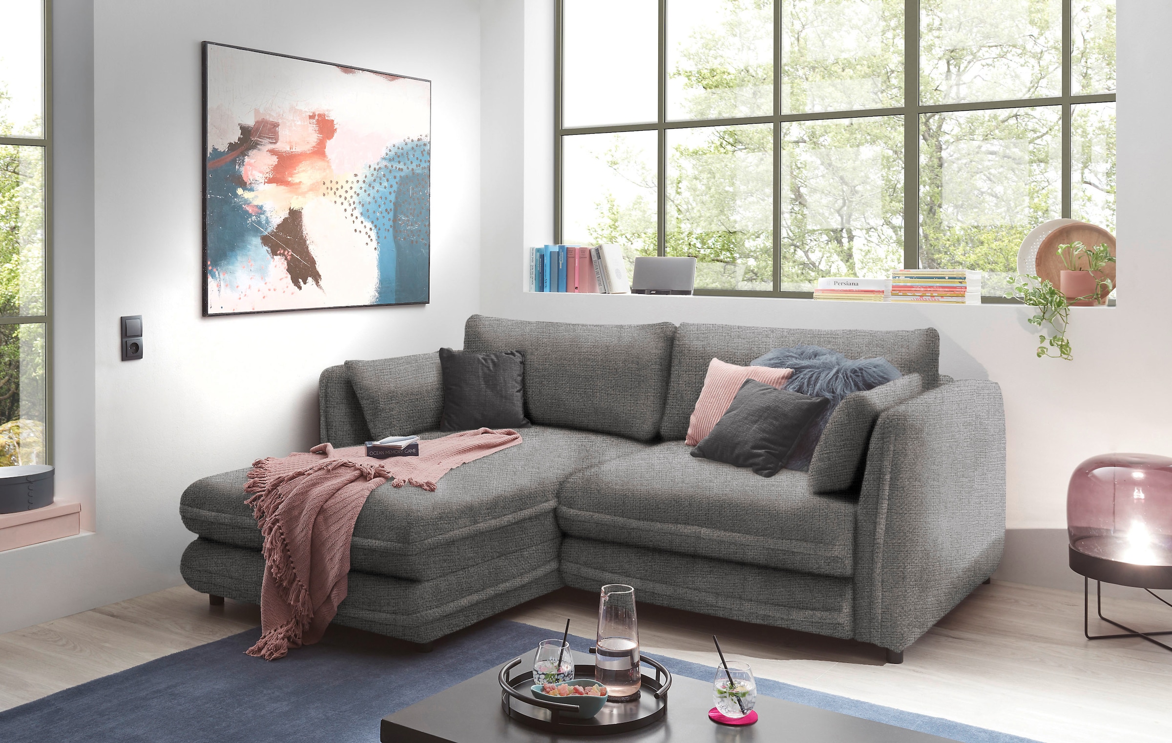 ED EXCITING DESIGN Ecksofa »Stanley«, frei im Raum stellbar, mit Schlaffunktion und Bettkasten