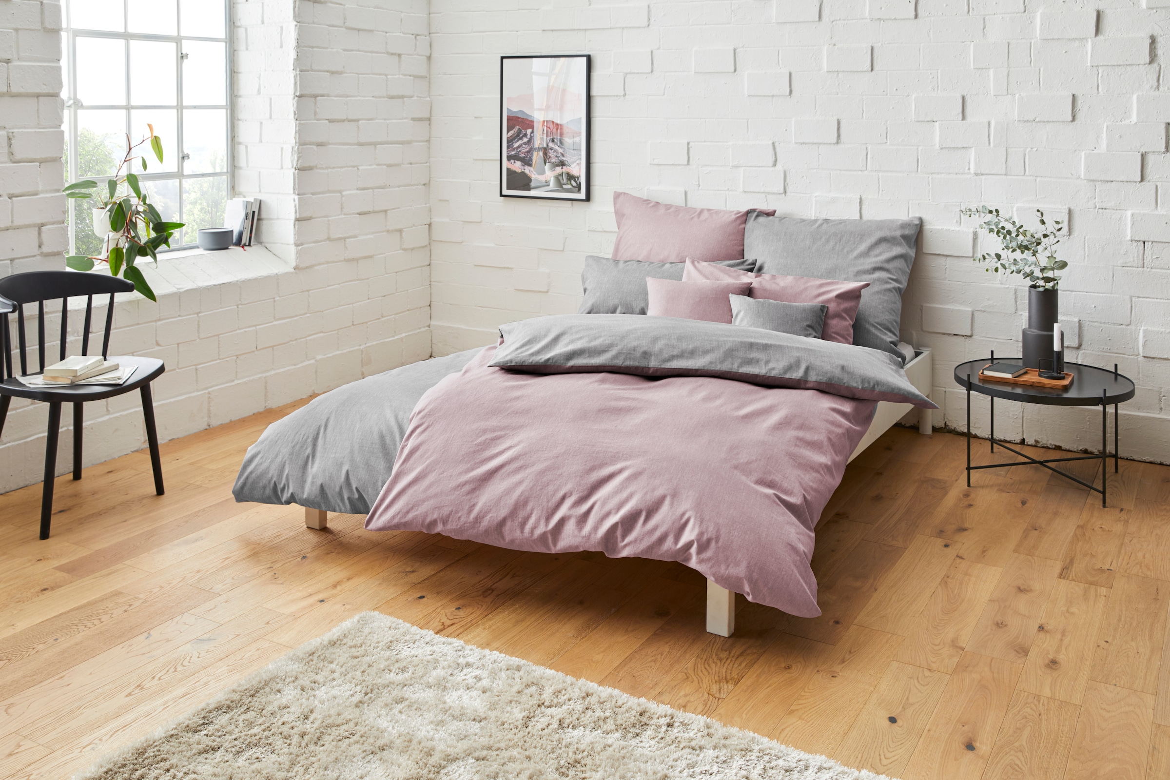 Bruno Banani Wendebettwäsche »Merlin in Gr. 135x200 oder 155x220 cm« 2 Stk. tlg. Baumwollbettwäsche in rosa, Größe B/L: 80 cm x 80 cm