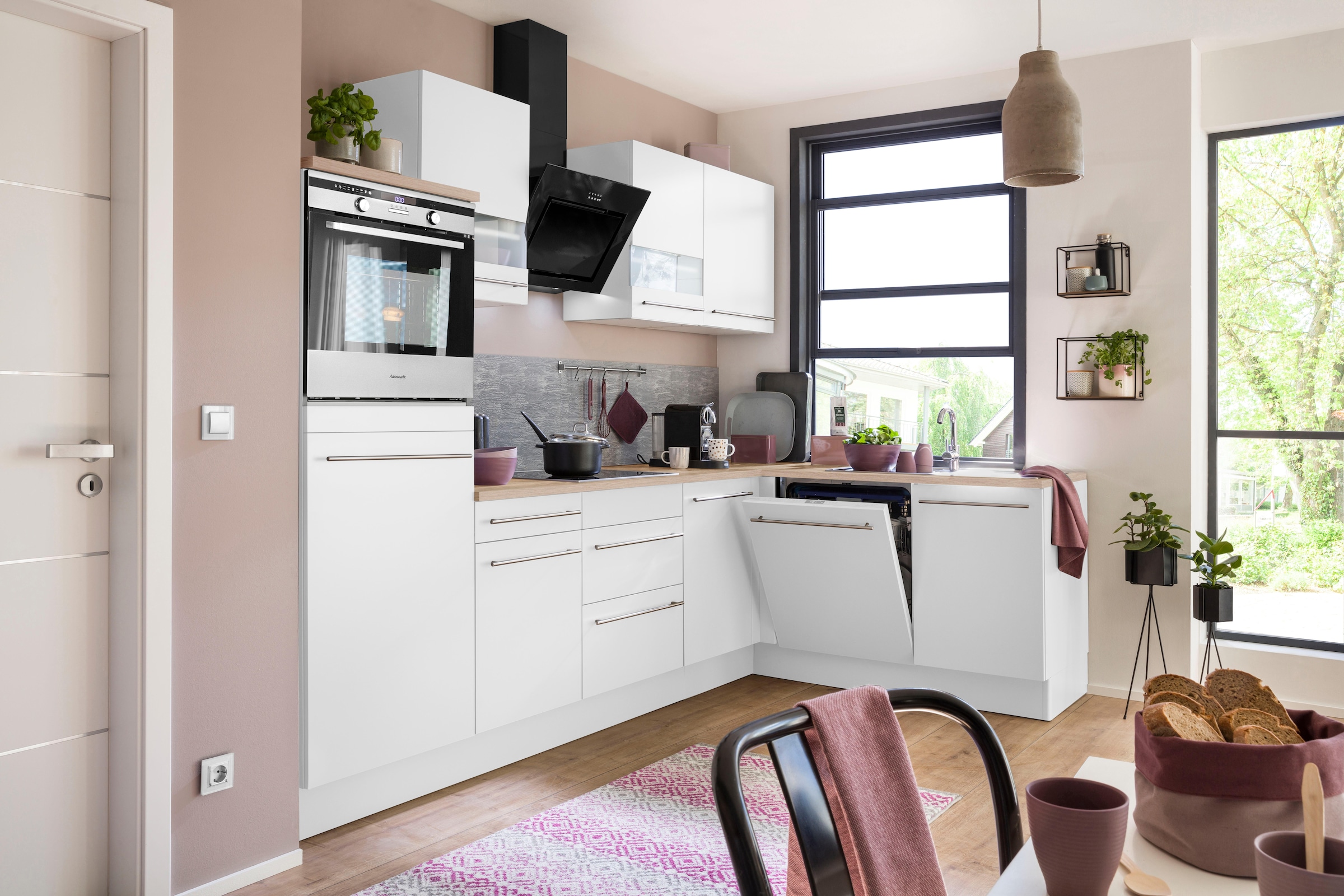 OPTIFIT Winkelküche »Bern mit Hanseatic-E-Geräten«, Stellbreite 285x175 cm, mit Induktionskochfeld, Soft-Close