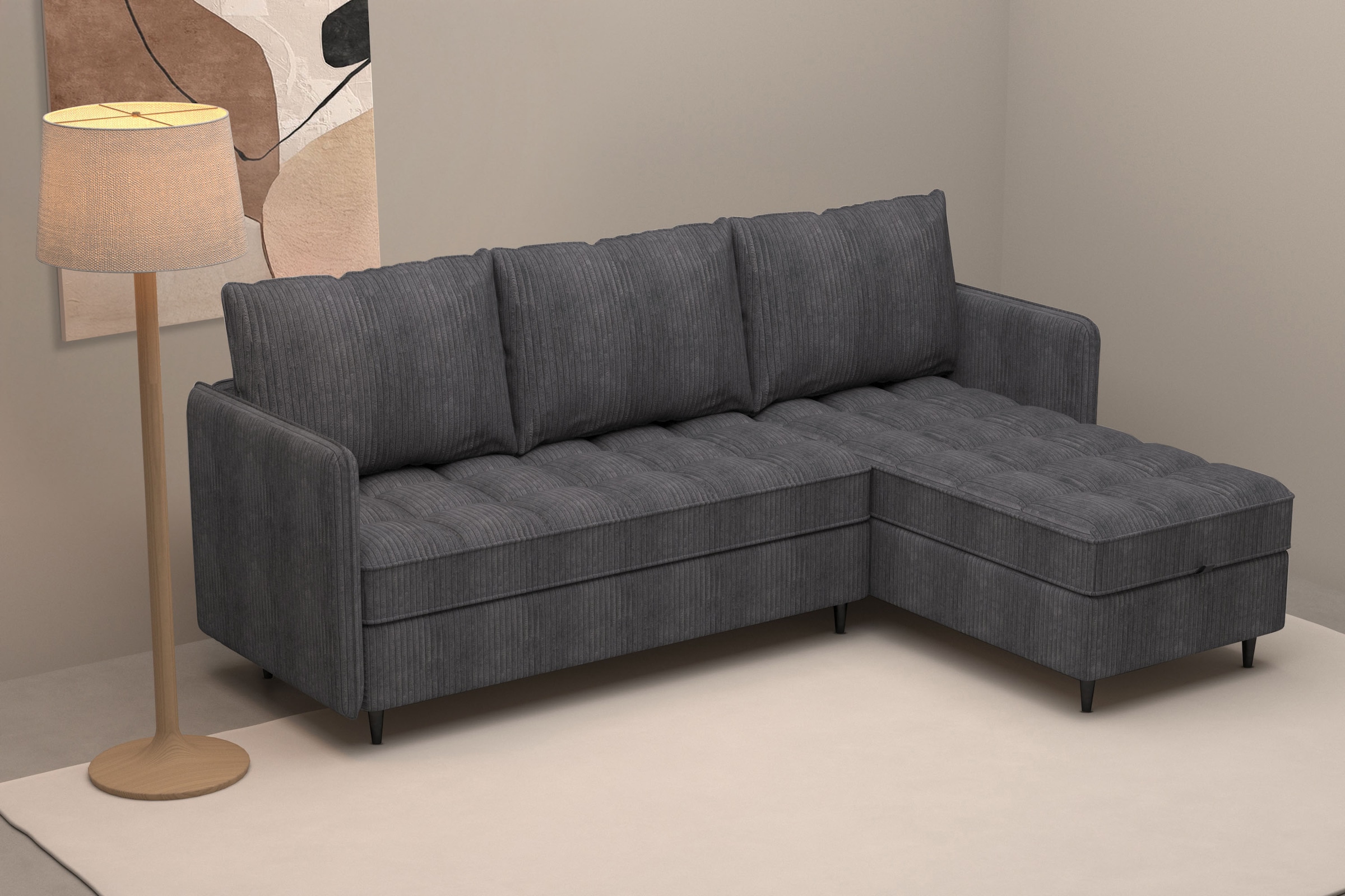 Dorel Home Ecksofa »LINDHUS, L-Form, verschiedene Stellvarianten, Modulsofa« Recamiere, Stauraum, Cord und Chenille-Bezug