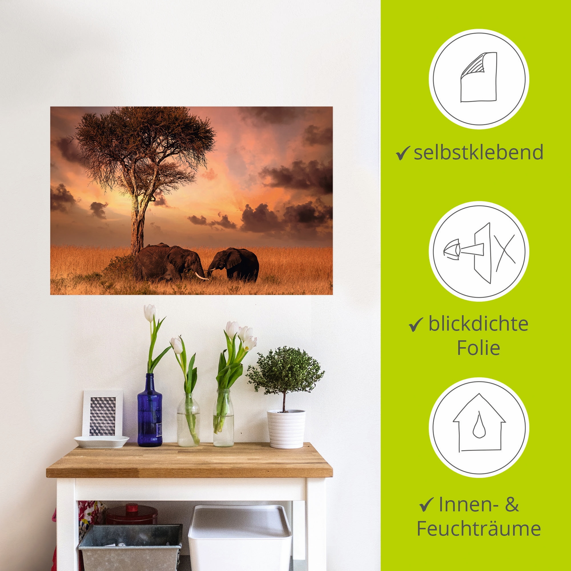 Artland Wandbild »Elefanten zum Abendessen«, Wildtiere, (1 St.), als Leinwandbild, Wandaufkleber in verschied. Größen
