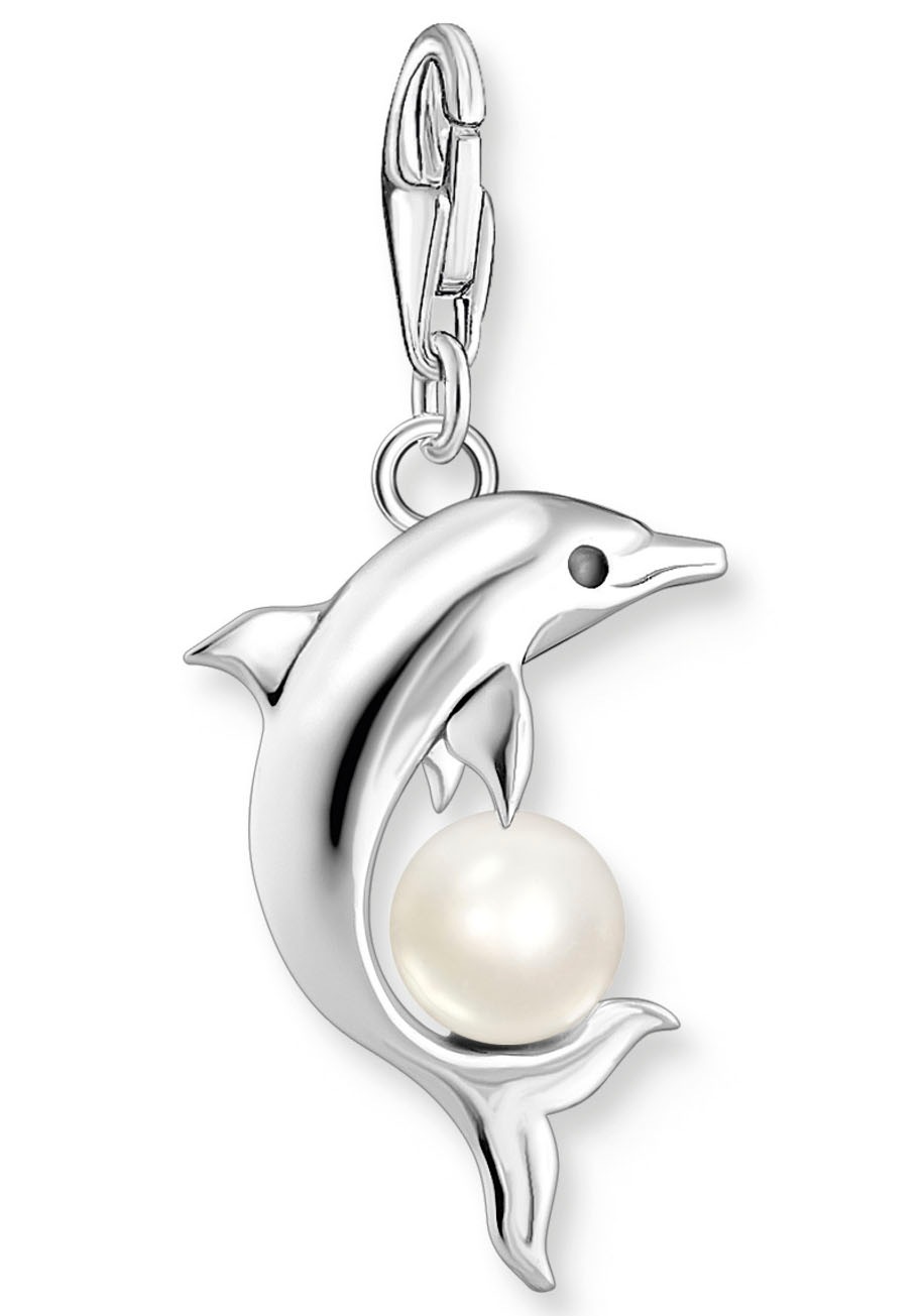 THOMAS SABO Charm-Einhänger »Delfin mit Perle, 1889-664-7«, mit Spinell (synth.), Zirkonia (synth.) - mit Süßwasserzuchtperle