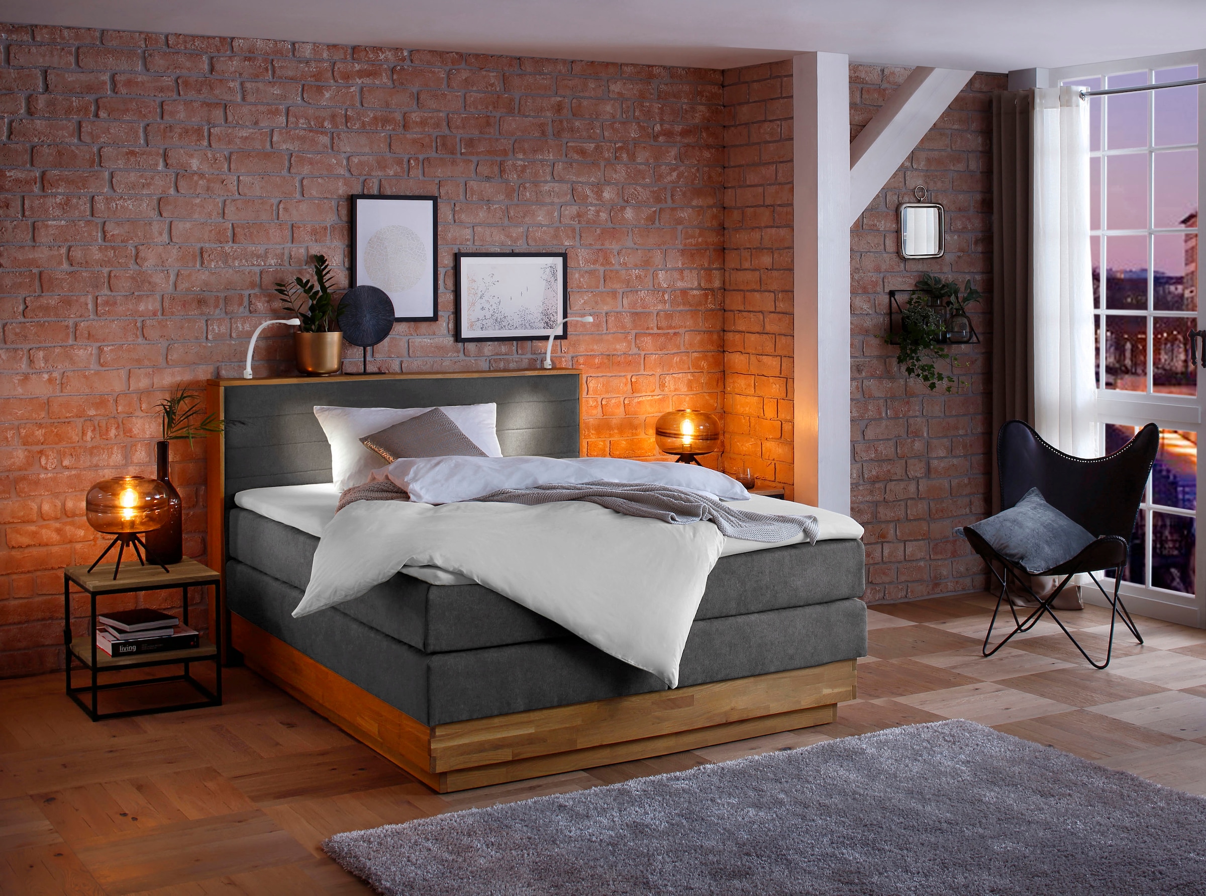 Home affaire Boxspringbett »Cavan« Eiche, inkl. Bettkasten & Topper, verschiedene Härtegrade (auch H4)