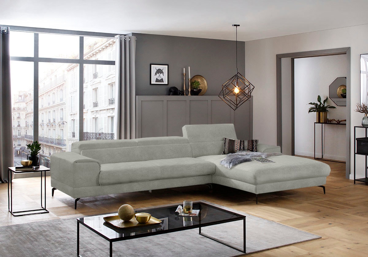 W.SCHILLIG Ecksofa »piedroo, Designsofa mit tollem Sitzkomfort, bequem, L-Form« Kopfteilverstellung, wahlweise mit Sitztiefenverstellung, Breite 343cm