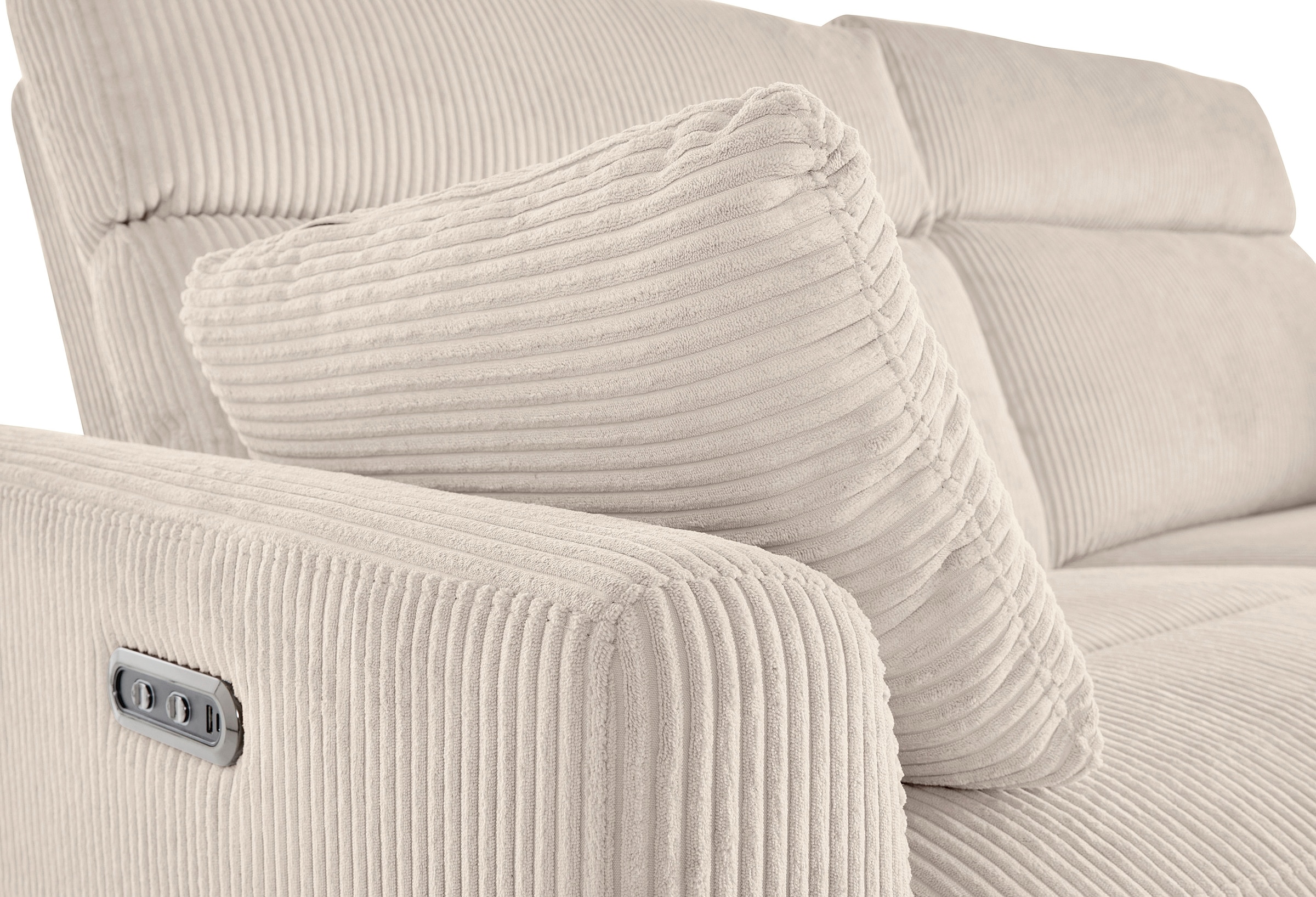 INOSIGN Ecksofa »JENNA, L-Form, 209cm, manuelle u. elektrische Funktion, mit USB A/C,«, Liegefunktion 105°-150°, Federkern, Struktur fein