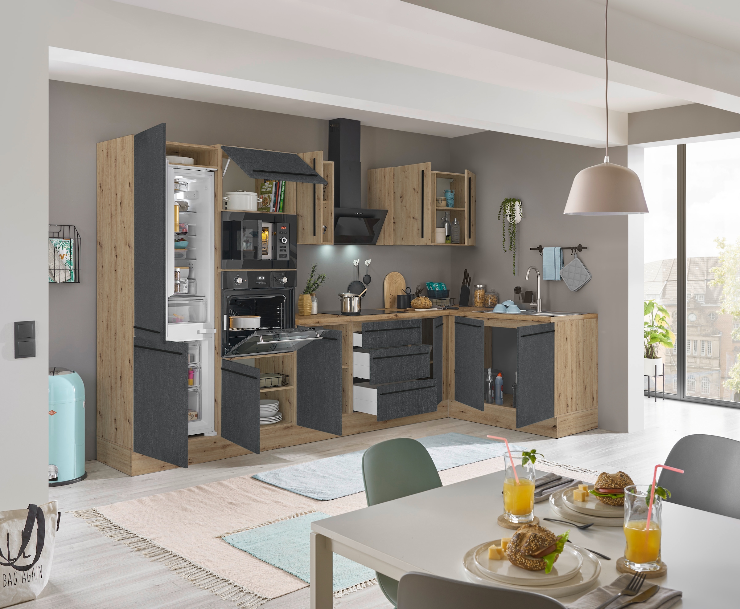 KOCHSTATION Winkelküche »Florida, Stellbreite 330x165 cm«, wahlweise mit E-Geräten, mit Softclose für Türen und Schubkästen