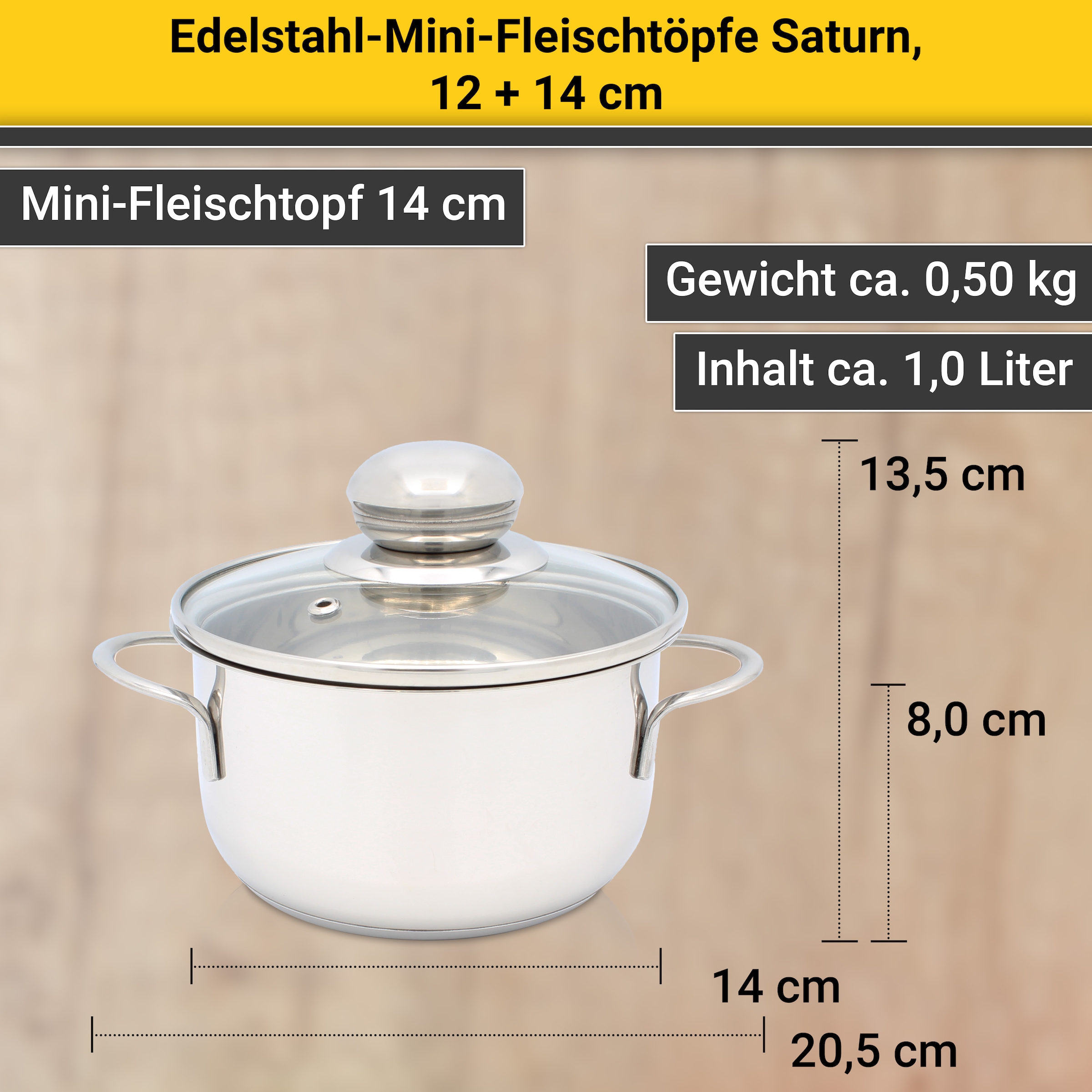 Krüger Topf-Set »Saturn«, Edelstahl, (Set, 2 tlg., 1x Fleischtopf Ø 12 cm, 1x Fleischtopf Ø 14 cm, je mit Deckel), für Induktions-Kochfelder geeignet