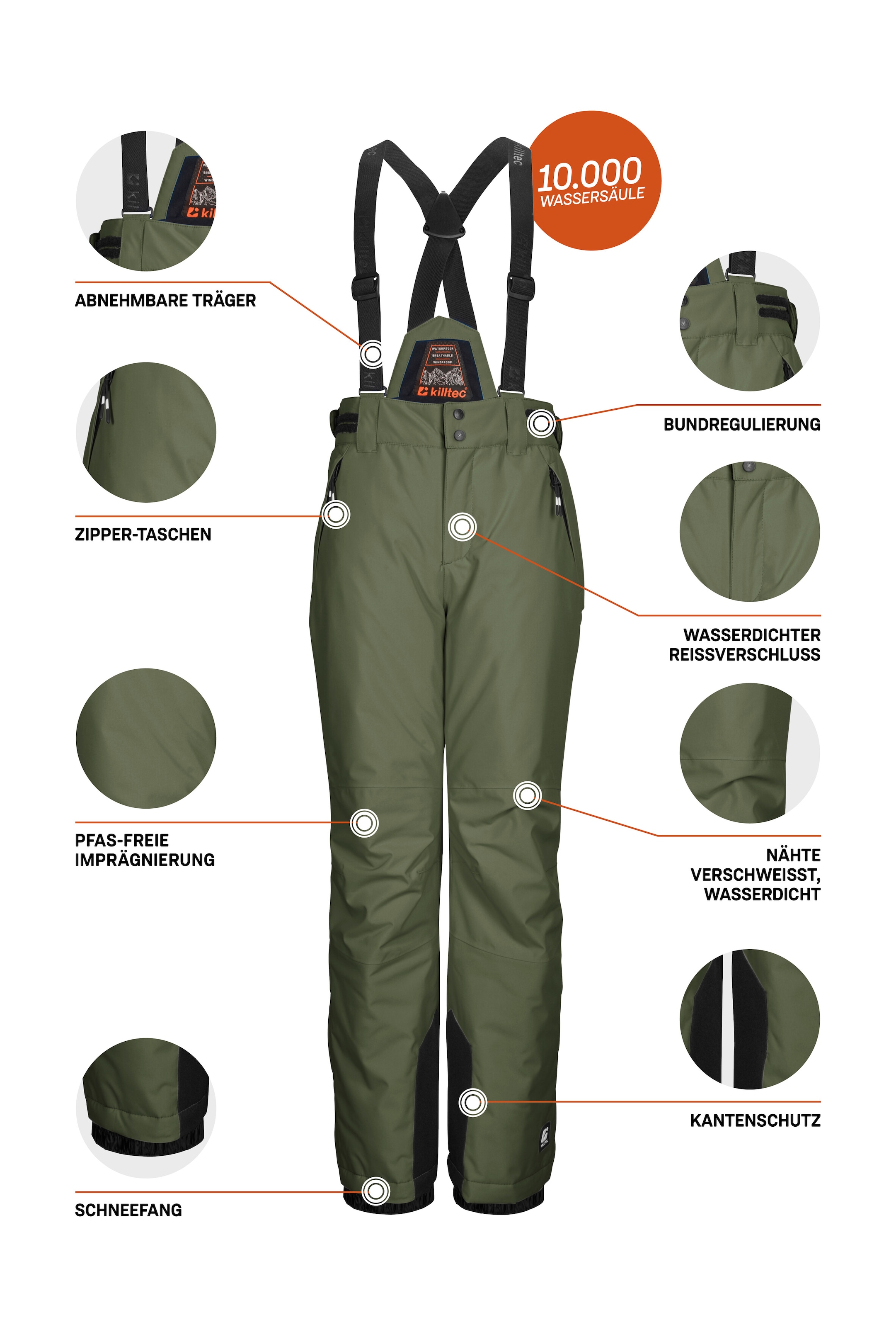 Killtec Skihose »KSW 214 BYS SKI PNTS«, Wasserdichte, atmungsaktive Skihose mit verstellbarem Latz.