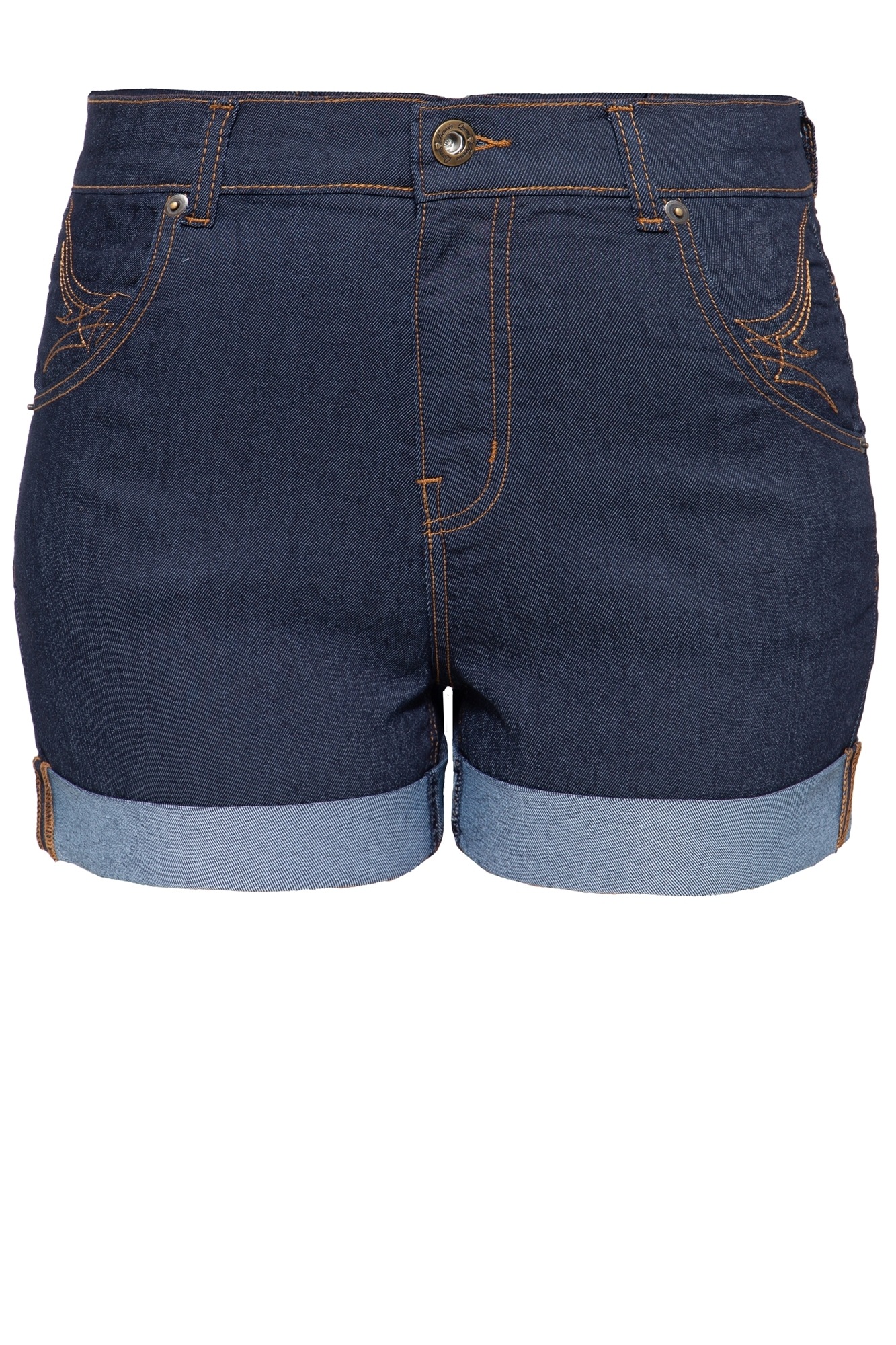 QueenKerosin Jeansshorts, mit Saumaufschlag und besticken Gesäßtaschen
