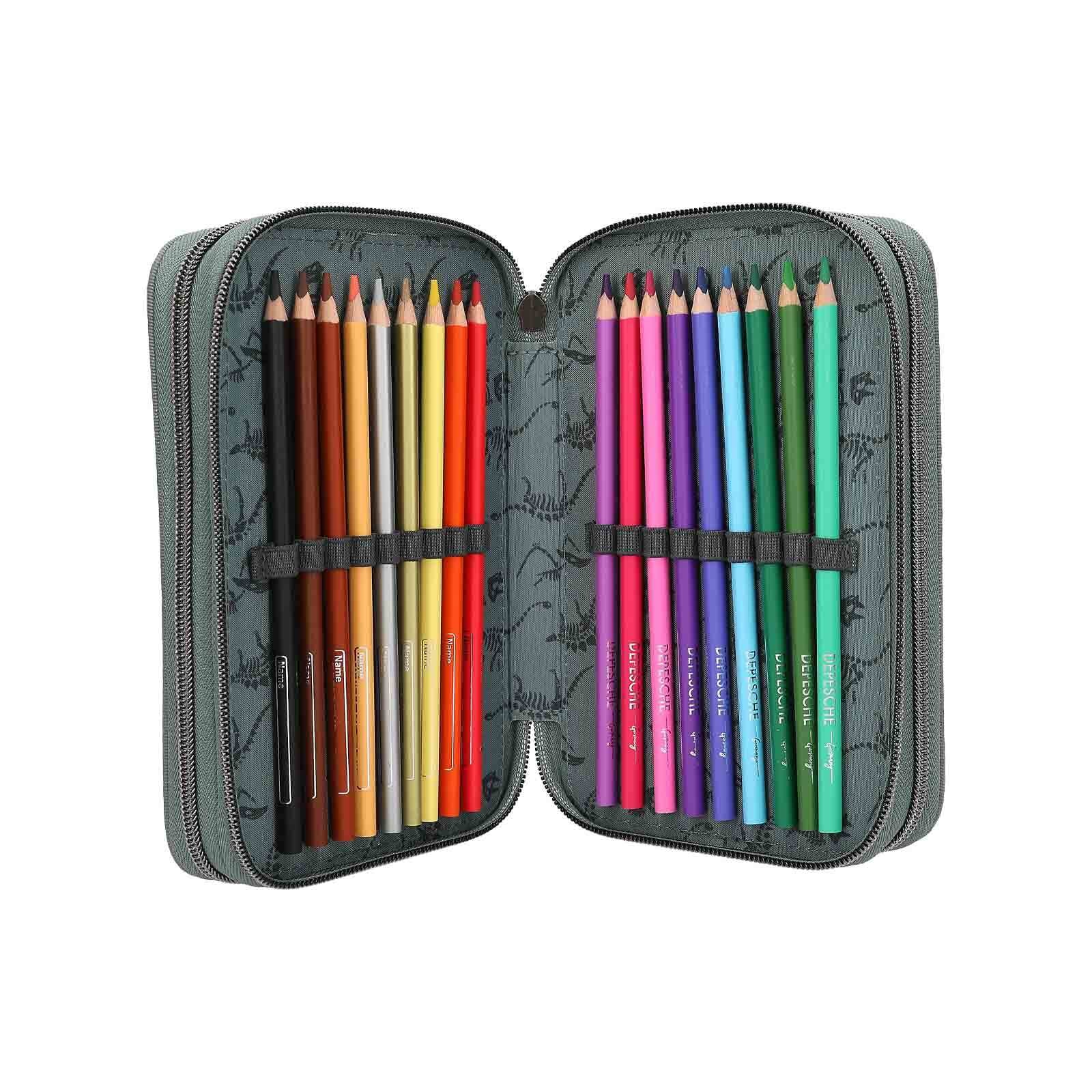 Depesche Buntstift »3-Fach Federtasche BITE inkl. Stifte Dino World 20 x 13 x 7,5 cm grau-grün«