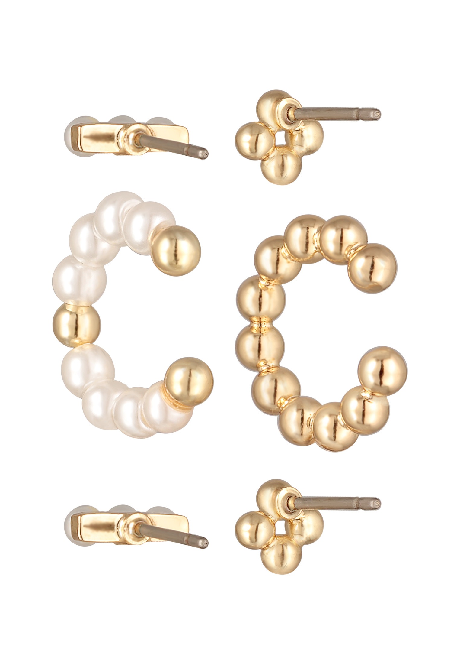 Elli Perlenohrringe »Ohrringe 4er-Set Ohrstecker Earcuff Glasperlen Dots Goldfarben«
