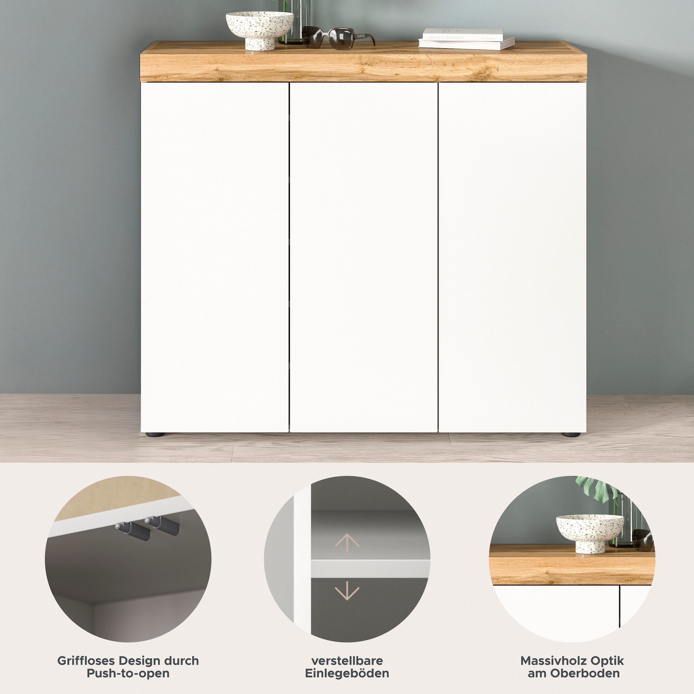 OTTO home Schuhschrank »MAMBO, Breite 115cm, stehend & hängend, push-2-open« 2 farbige Ausführung, 1 Stk. tlg. Schuhschrank, Schuhkommode, Flur, Diele