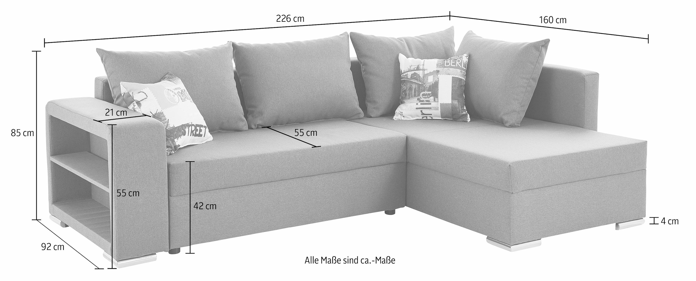 COLLECTION AB Ecksofa »John L-Form«, mit Bettfunktion, Bettkasten und integriertem Regal