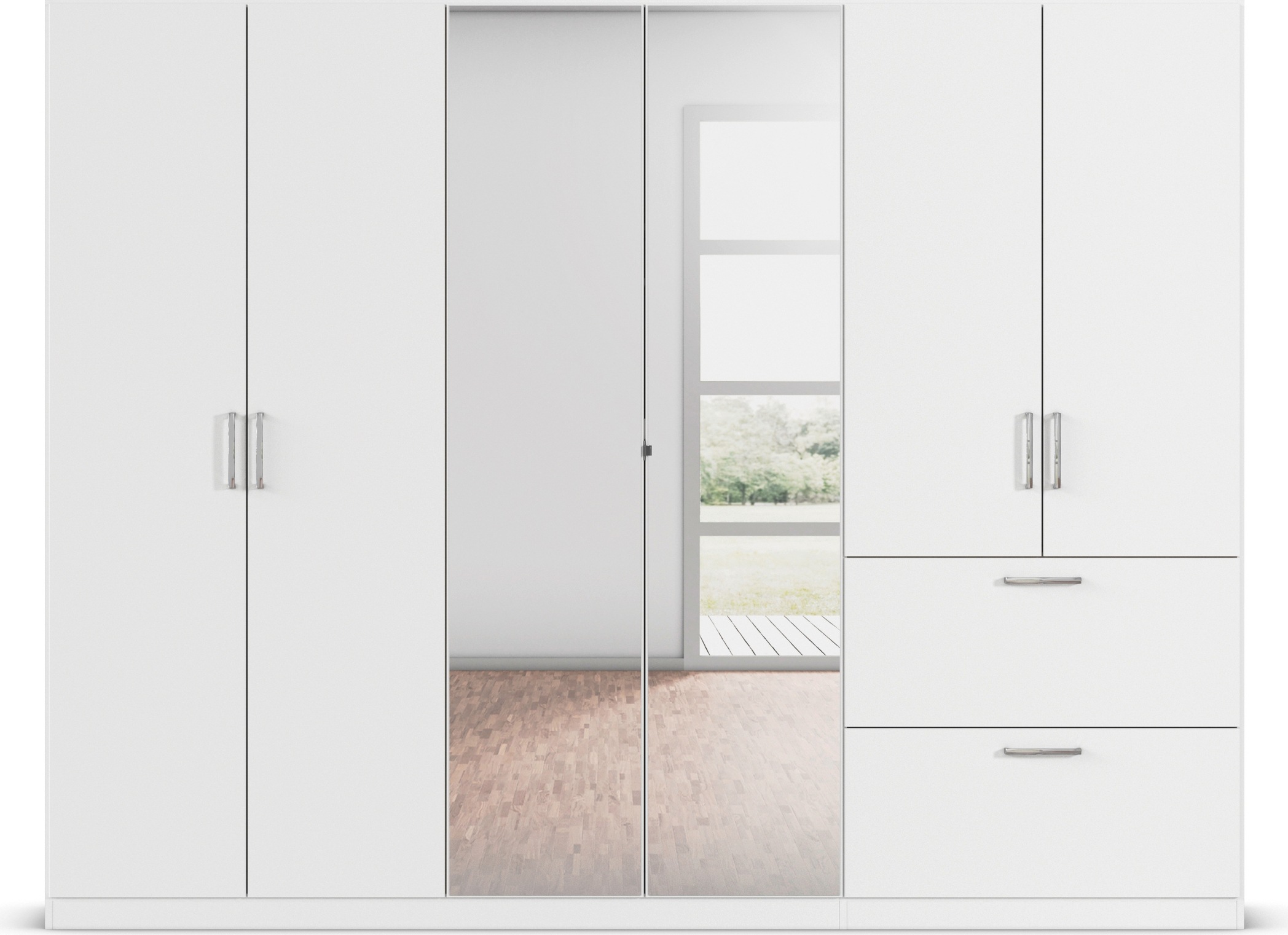 rauch Drehtürenschrank »Kleiderschrank Schrank Garderobe Schlafzimmerschrank PADUA«, voll aufgelegte Spiegeltüren, zwei große Schubladen MADE IN GERMANY