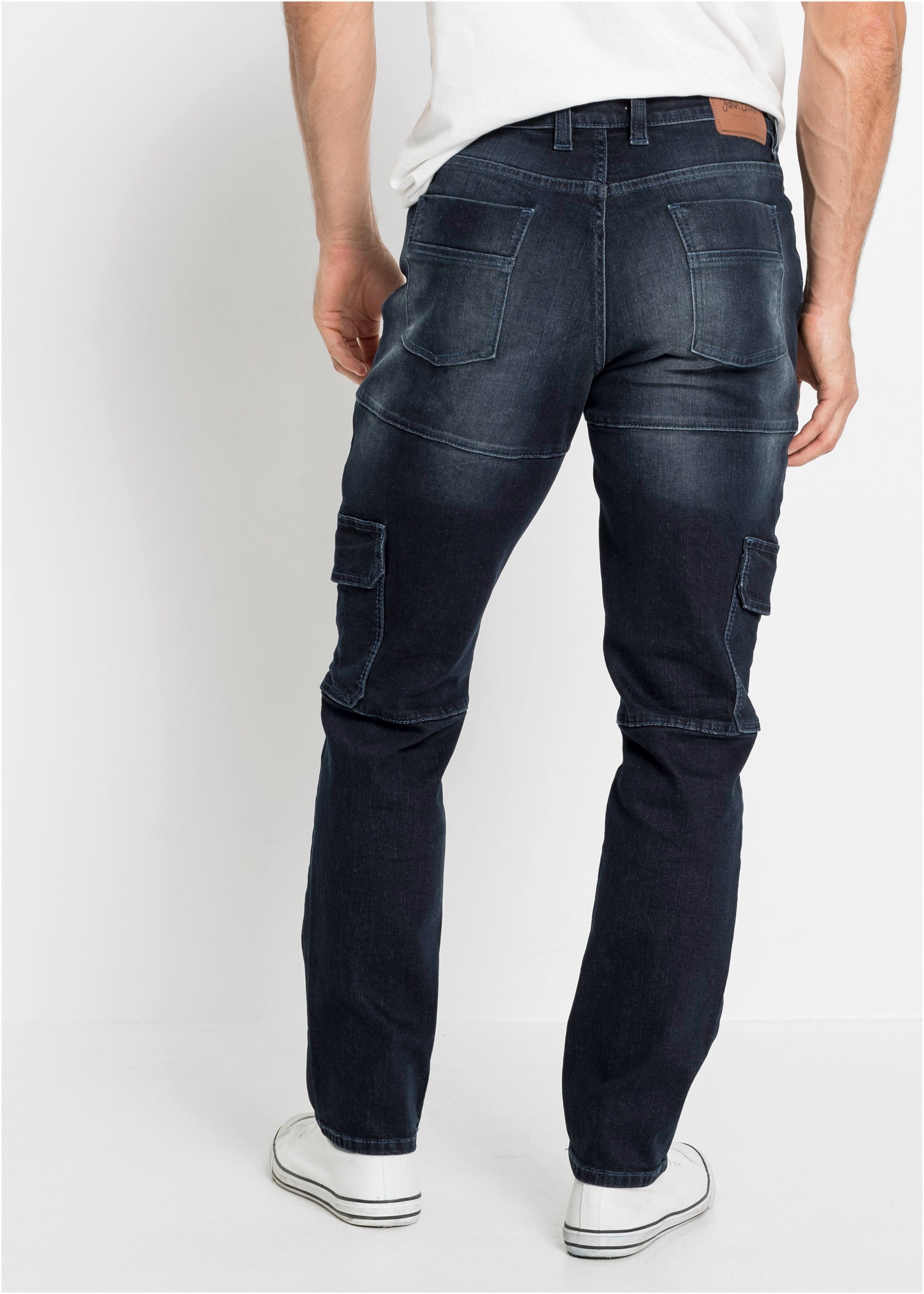 bonprix Cargojeans »Slim Fit Cargo-Stretch-Jeans, Straight« Slim Fit, aus Baumwolle und Elasthan, mit gewaschener Optik