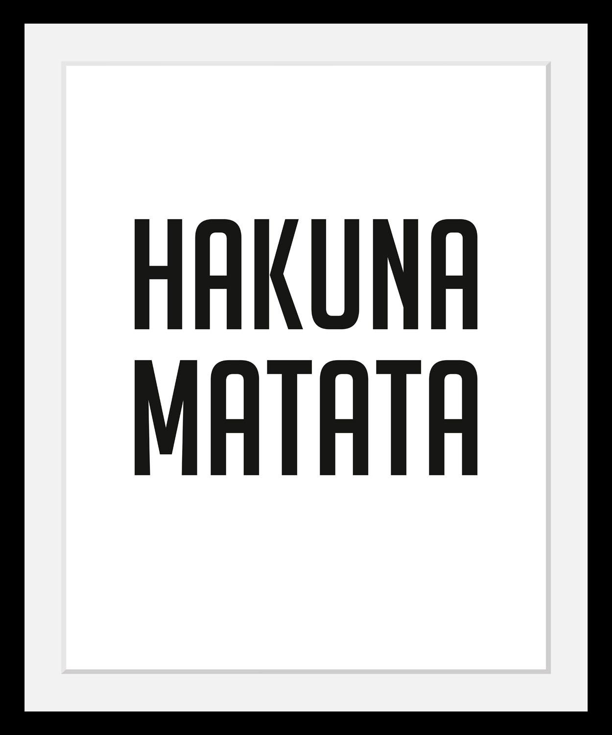 queence Bild »Hakuna Matata«, Schwarz-Weiß-Schriftzug-Motivationsbilder-Humor, HD Premium Poster-Druck inkl. Holzrahmen