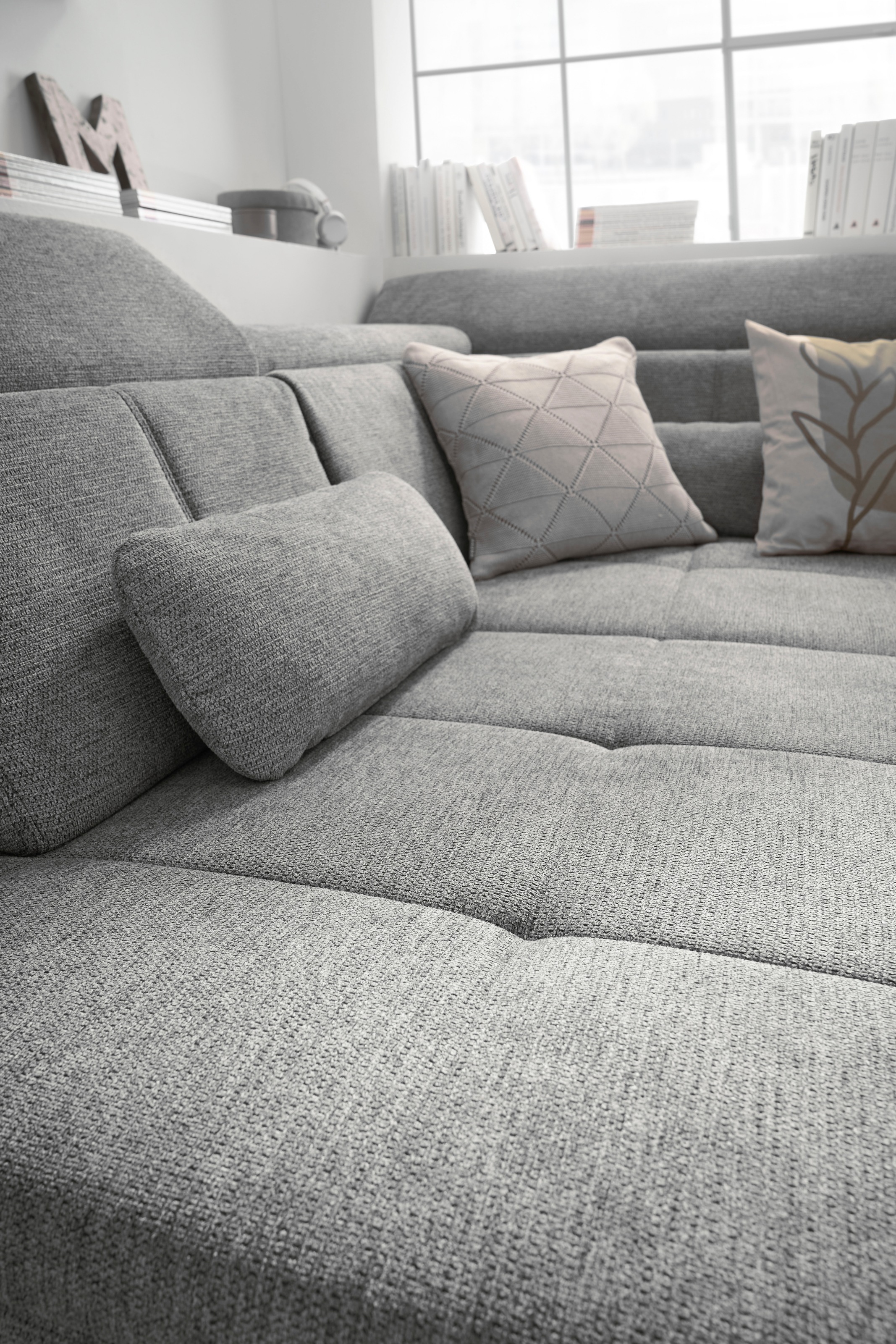 set one by Musterring Ecksofa »SO 3400 Sitzhöhe 47cm oder 49cm, Sitztiefe verstellbar, B/T 317/220 cm«, Kaltschaumpolsterung, Flachgewebe, whlw. mit Funktionen, Sitzhöhe 49