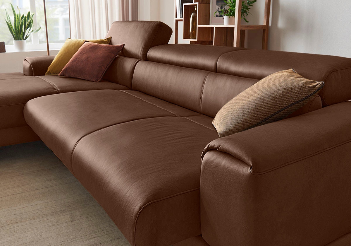 W.SCHILLIG Ecksofa »piedroo, Designsofa mit tollem Sitzkomfort, bequem und elegant, L-Form«, Kopfteilverstellung, wahlweise mit Sitztiefenverstellung, Breite 343cm