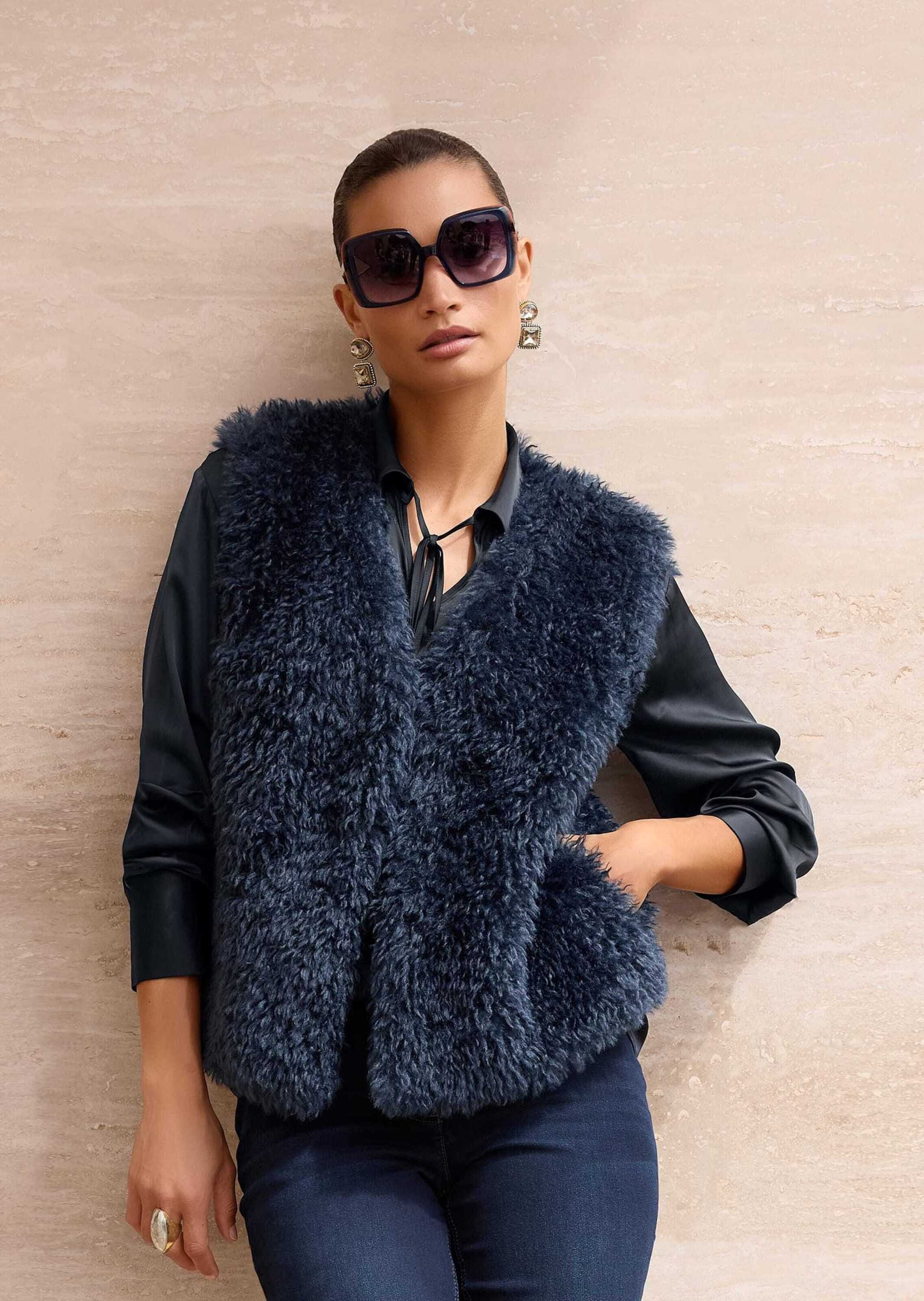 MADELEINE Kurzweste »Weste Faux-Fur-Weste mit langem Flor«