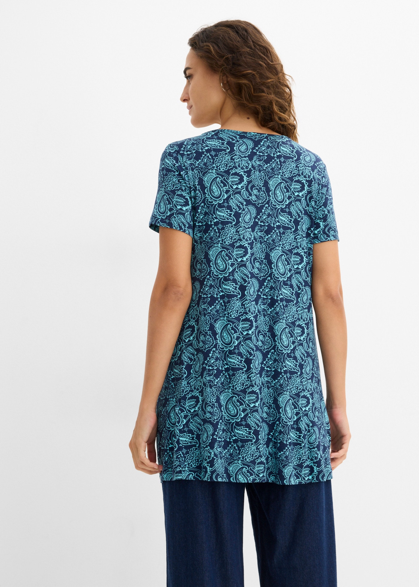 bonprix Tunikashirt mit gerafftem Ausschnitt, in A-Linie, Kurzarm-Design
