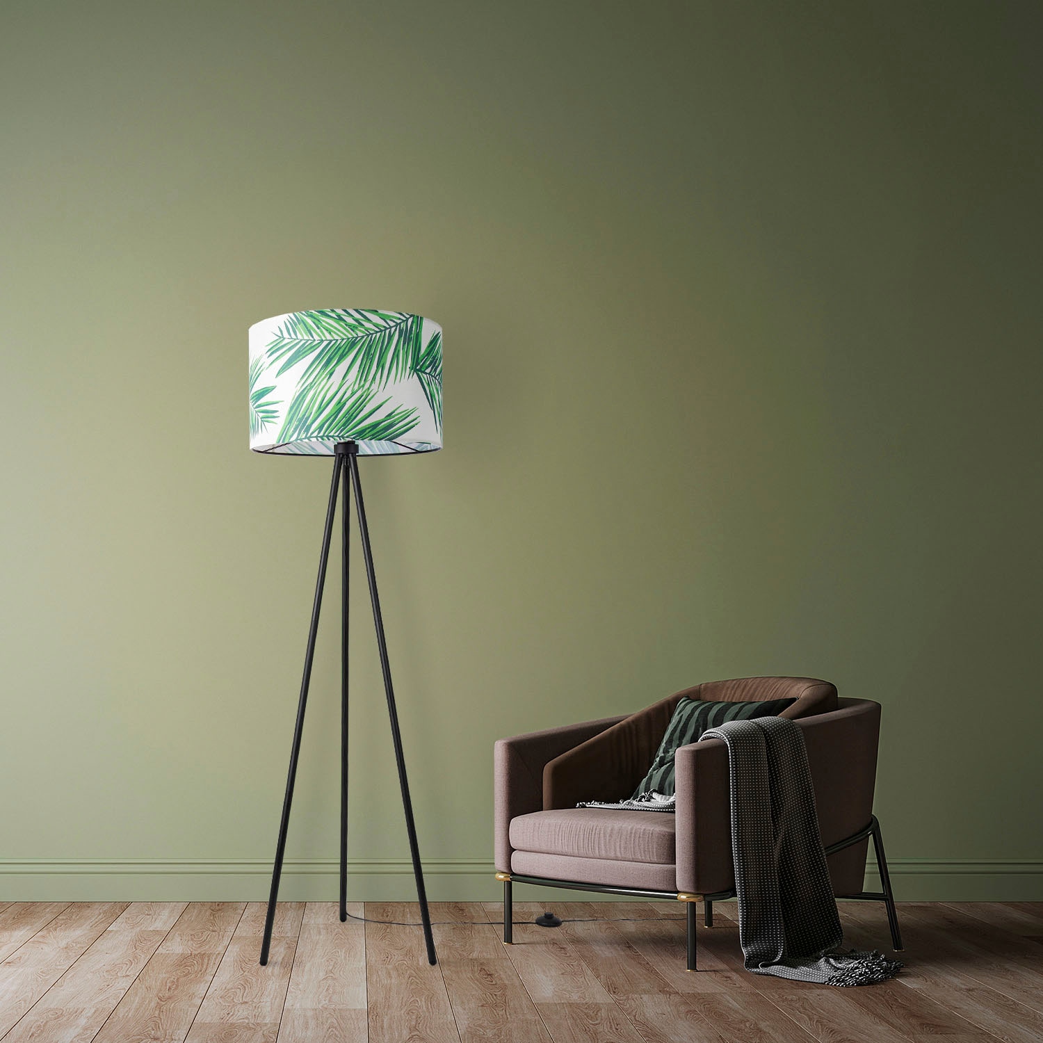 Paco Home Stehlampe »Trina Ostende« E27 Lampenschirm  Wohnzimmer Stativ Lampe Büro Kinderzimmer Jungle Palme