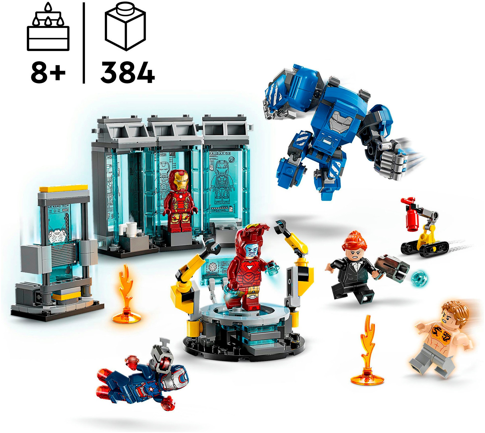 LEGO® Konstruktionsspielsteine »Iron Mans Labor: Halle der Rüstungen (76315), LEGO Super Heroes«, (384 St.), Made in Europe