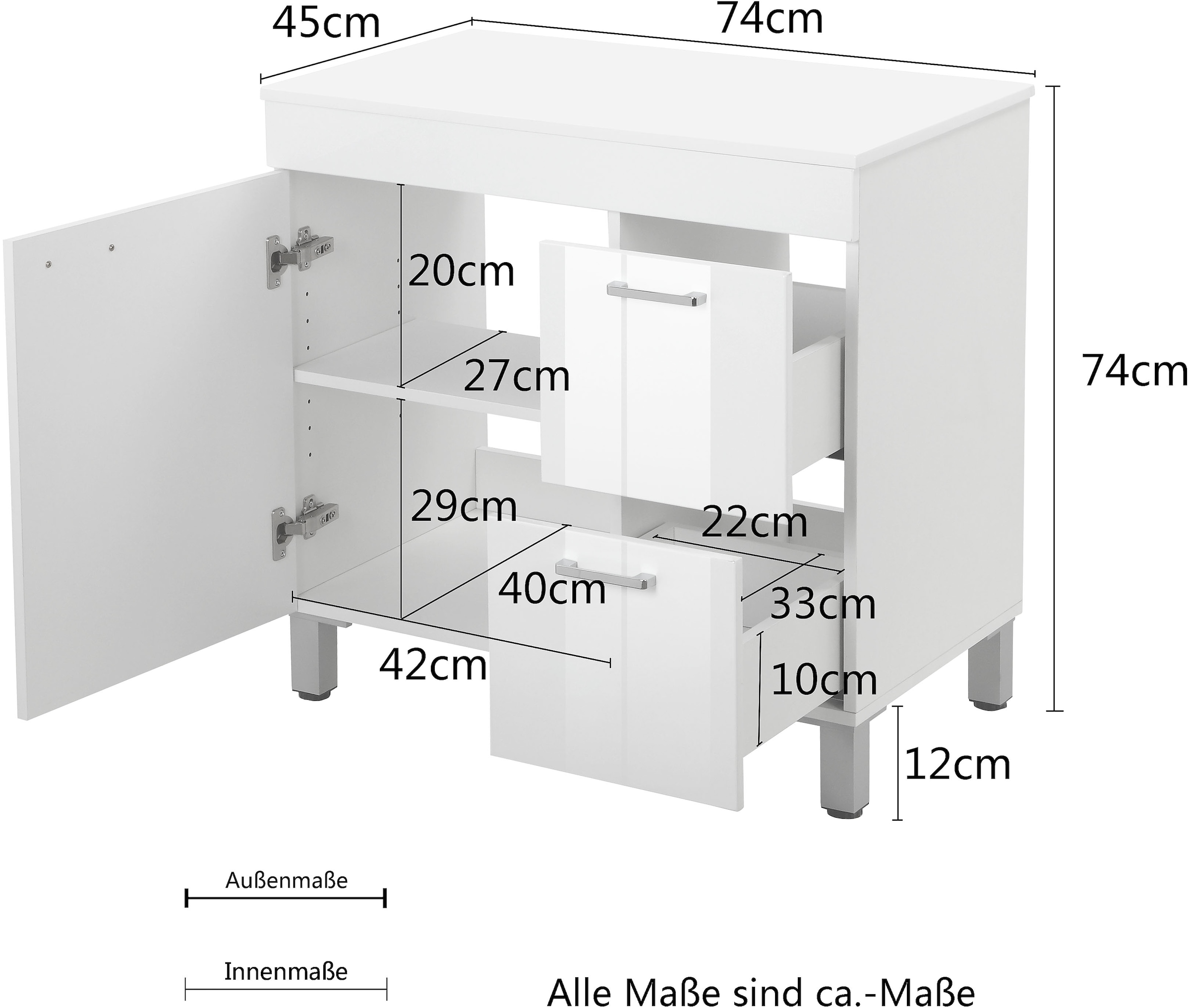 welltime Waschtisch »Florenz, Badezimmerschrank,Badschrank«, Stauraum Waschtisch, 2 Schubladen und 1 Tür