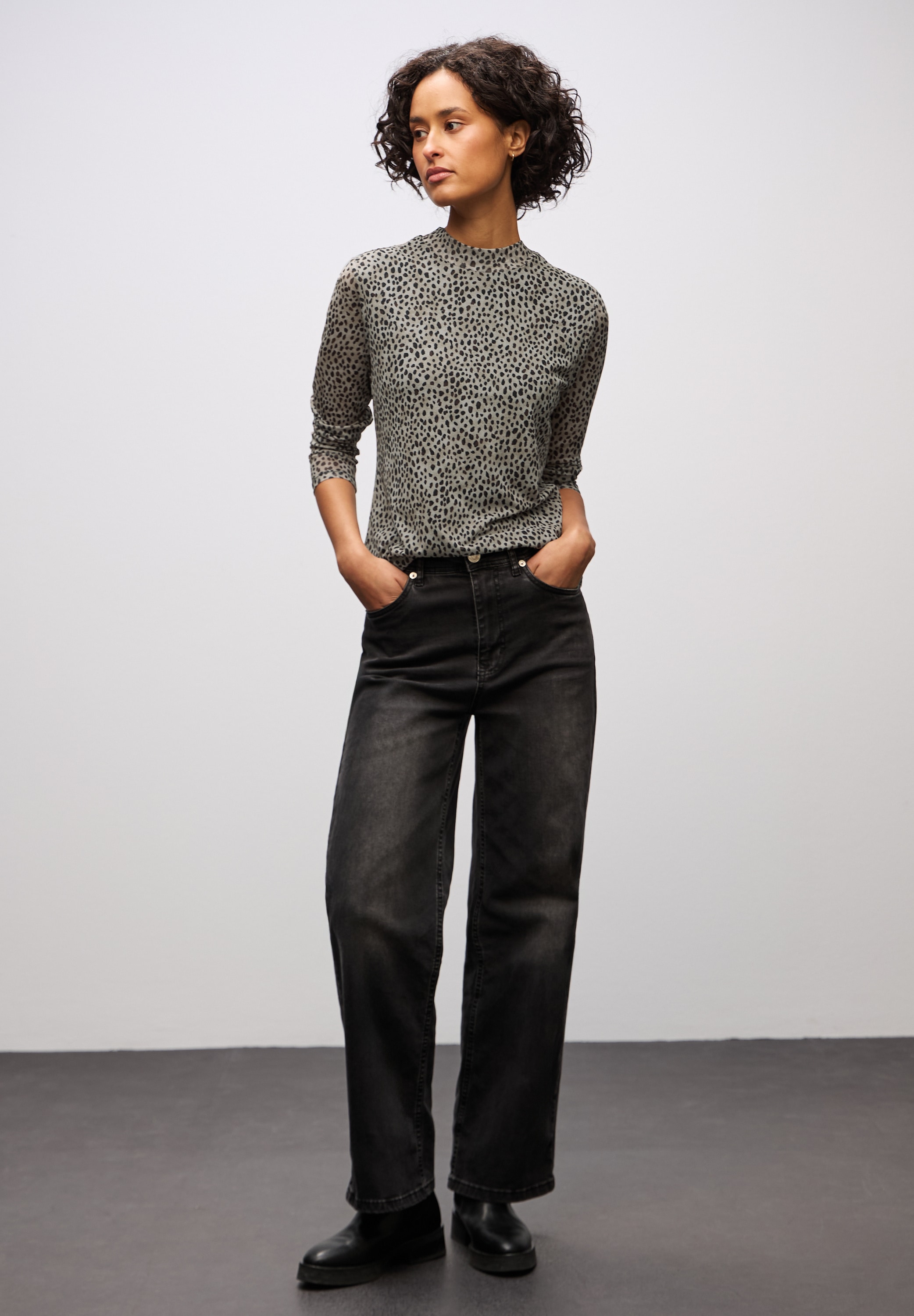 STREET ONE Langarmshirt in transparenter Mesh-Qualität und Leo-Muster