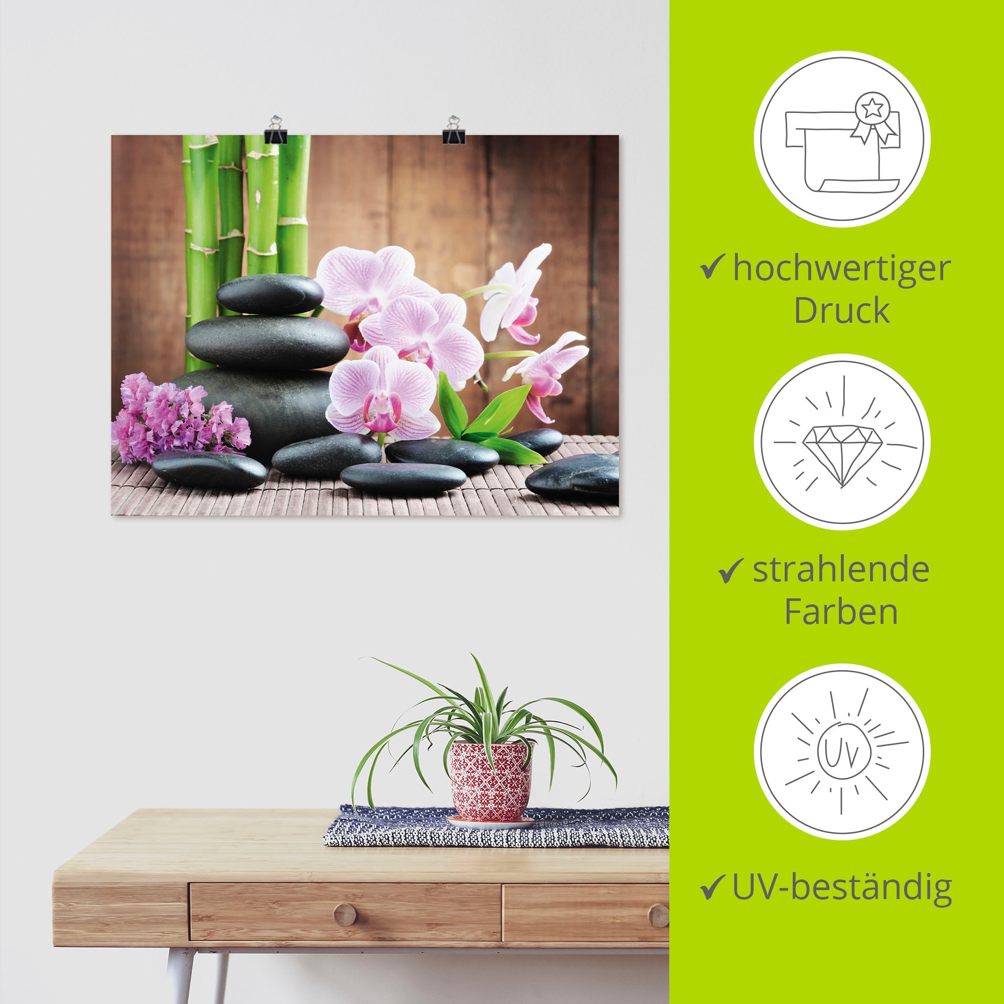 Artland Wandbild »Spa Konzept Zen Steinen Orchideen«, Zen, (1 St.), als Leinwandbild, Poster, Wandaufkleber in verschied. Größen