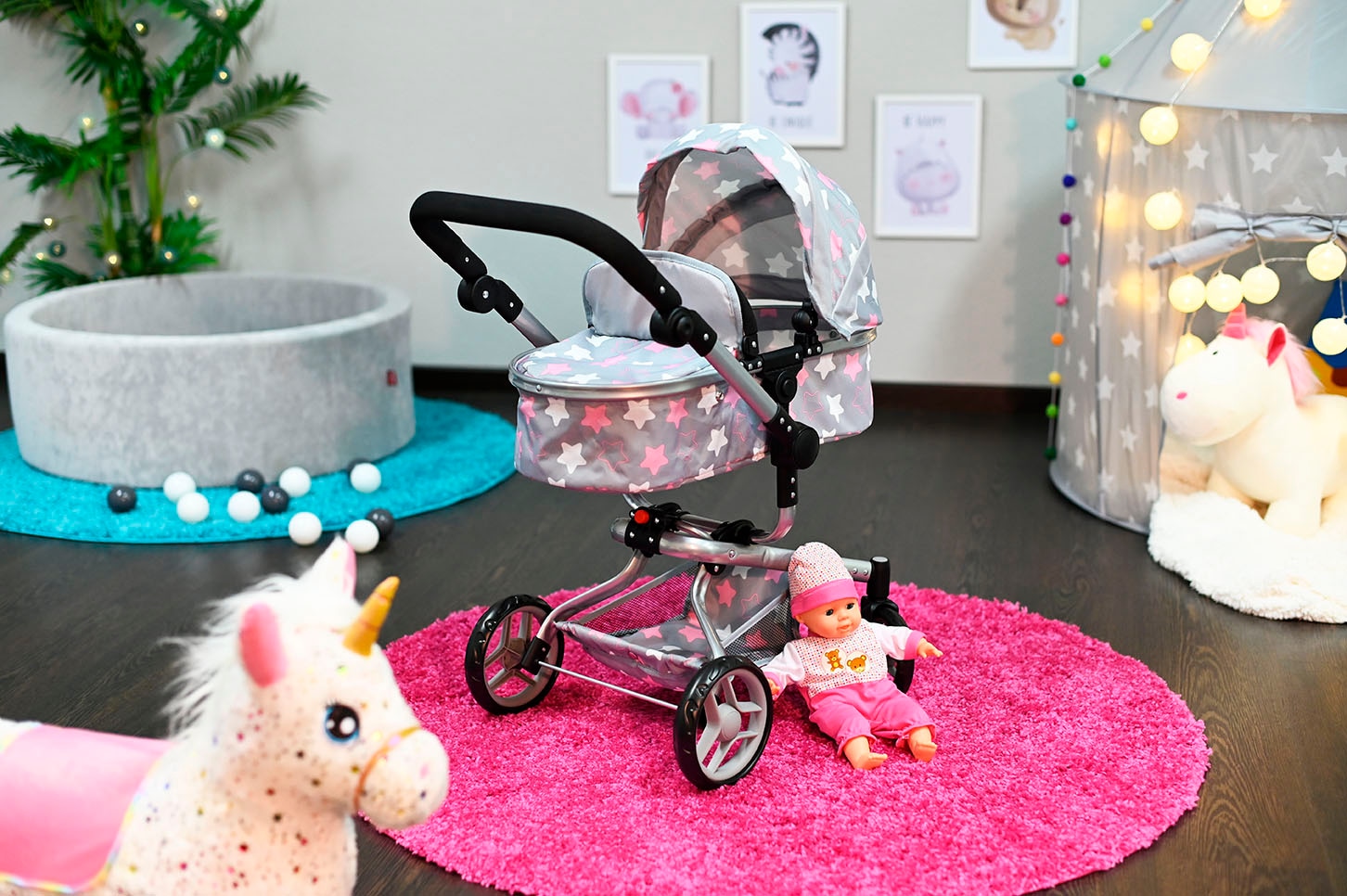 Knorrtoys® Kombi-Puppenwagen »Boonk - star grey pink«