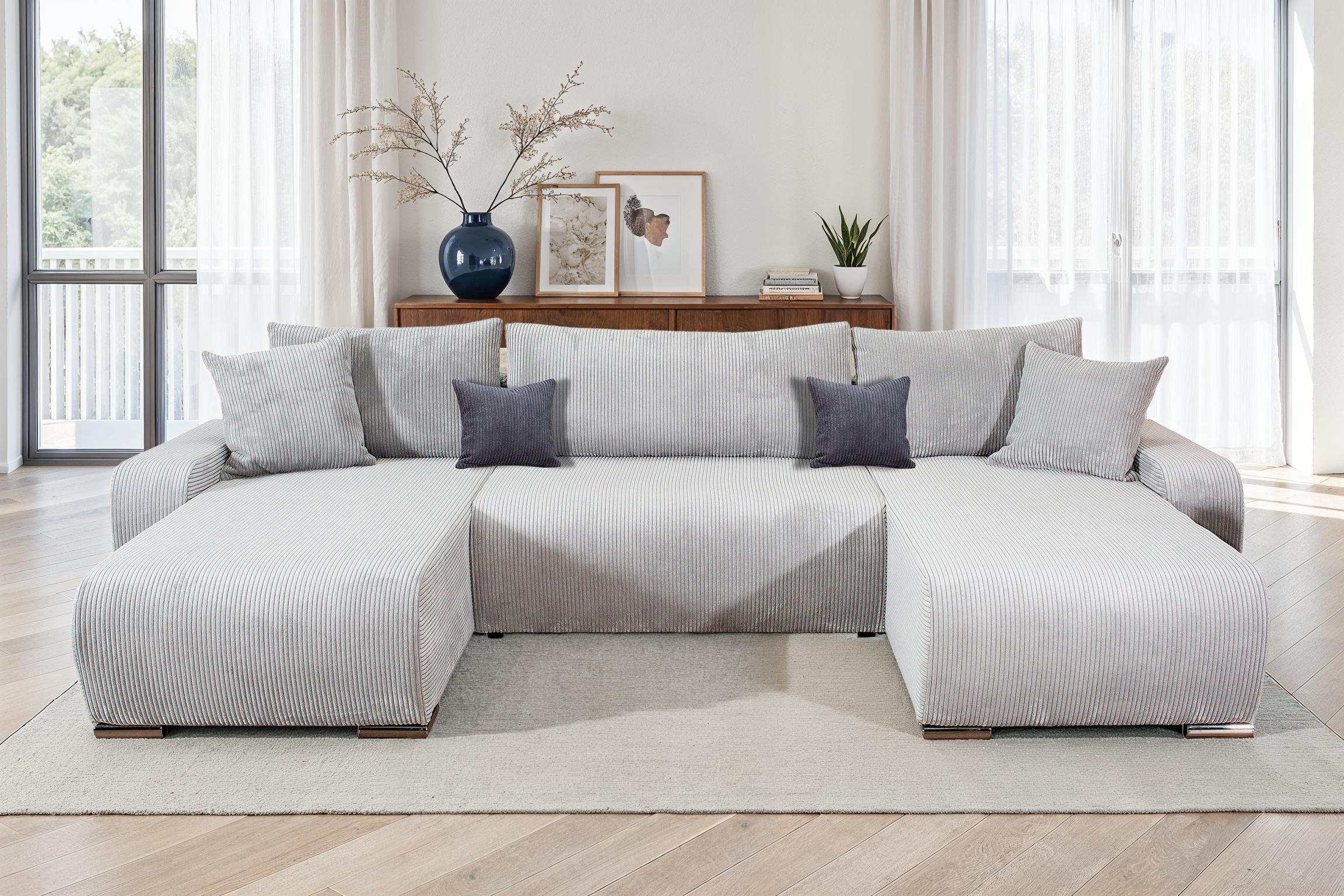 COLLECTION AB Wohnlandschaft »Paola U-Form«, mit Schlaffunktion, Stauraum, Zierkissen und Bonnellfederkern, Cord