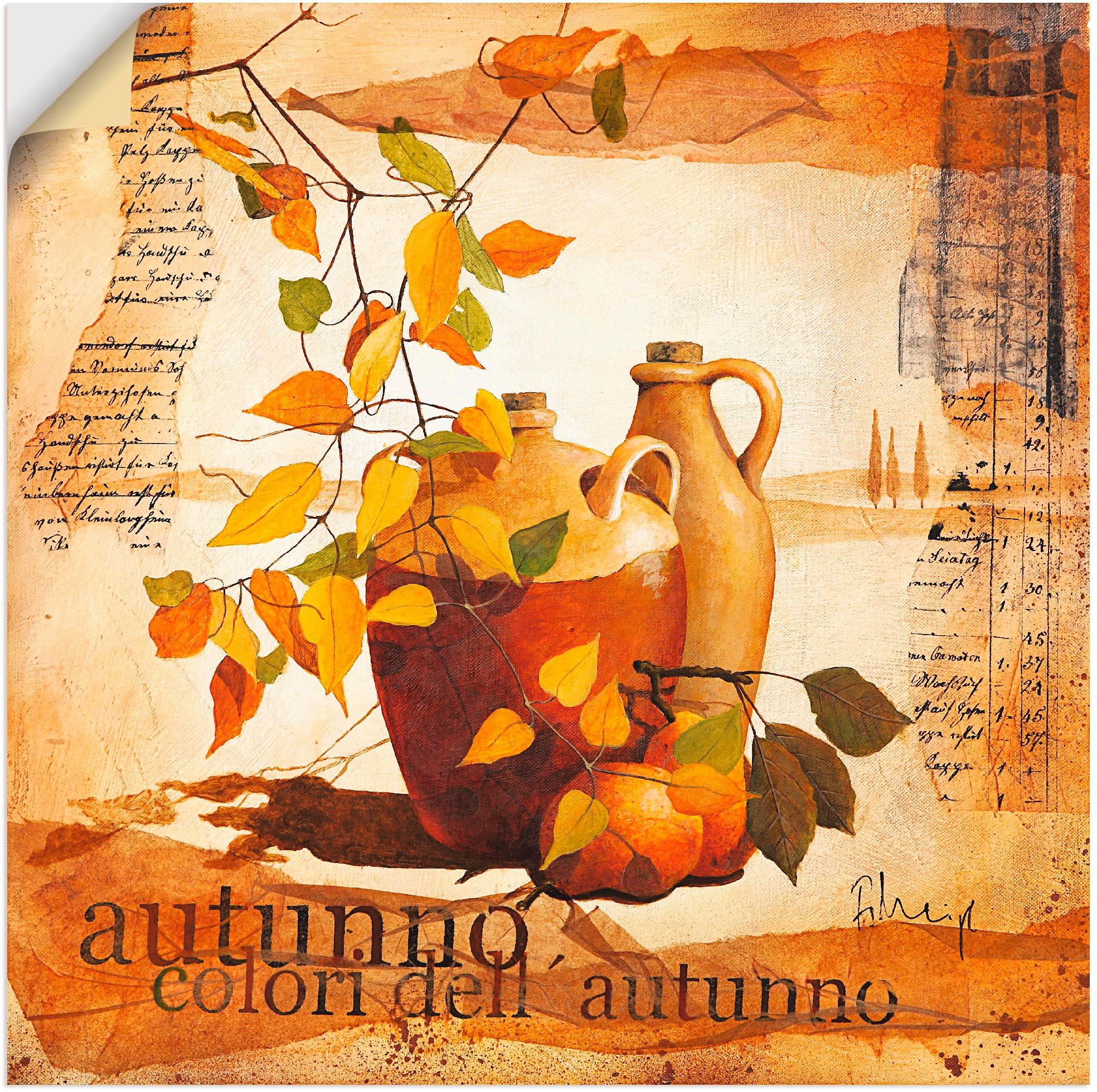 Artland Wandbild »Italienisches Herbstlaub«, Vasen & Töpfe, (1 St.), in vielen Größen & Produktarten -Leinwandbild, Poster, Wandaufkleber / Wandtattoo auch für Badezimmer geeignet