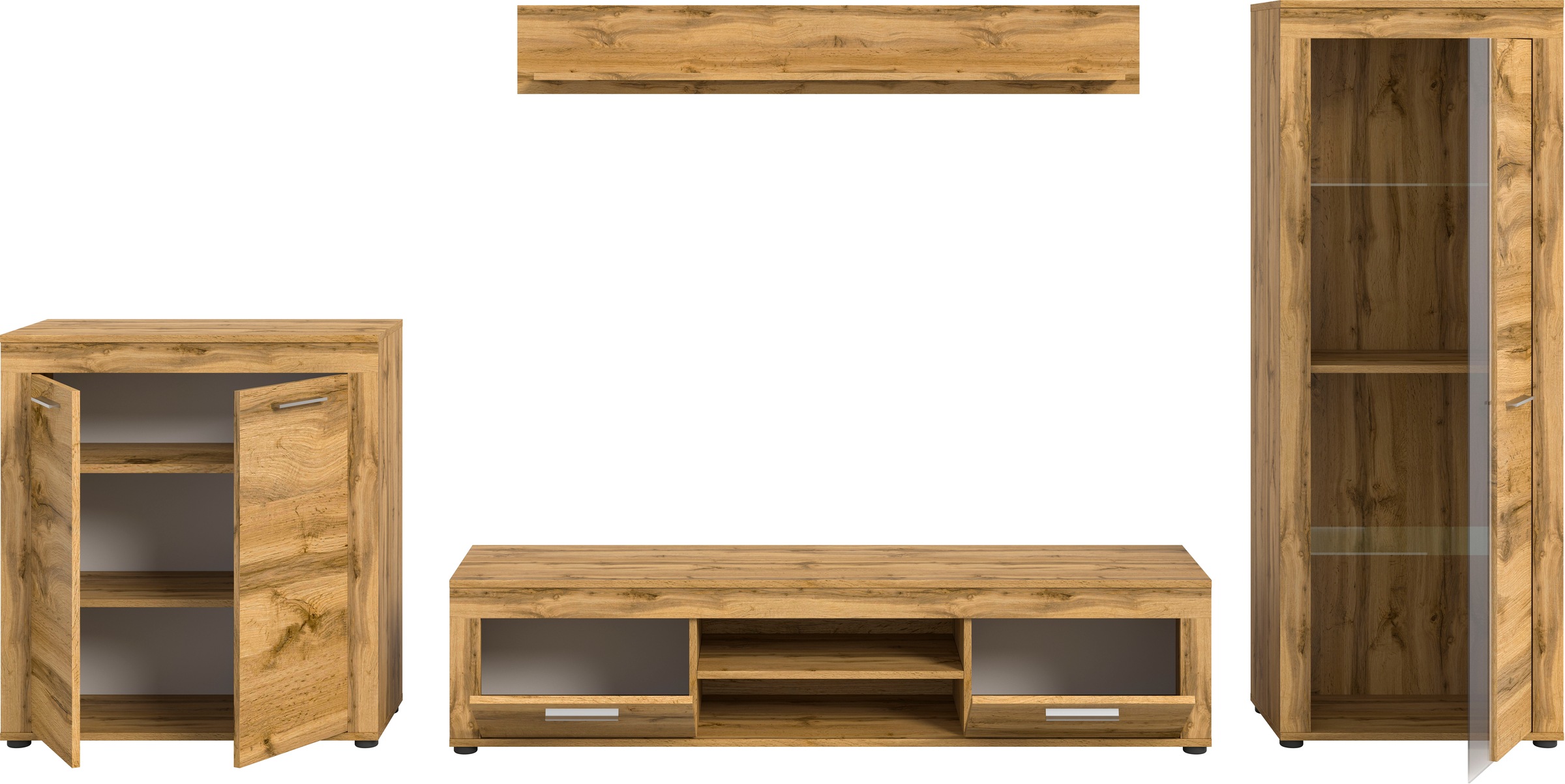 INOSIGN Wohnwand »Aosta, Breite 330cm, best. aus Highboard, Lowboard, Wandboard, Vitrine« 4 Stk. tlg.