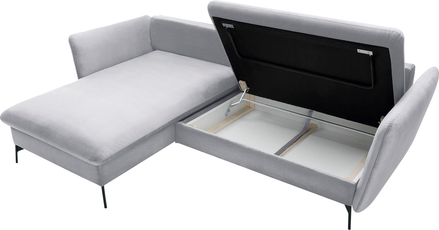 OTTO home Ecksofa »LIVORNO,258 cm, L-Form,« Schlaffunktion u. Bettkasten (139/224cm), Samt, Struktur, Webstoff