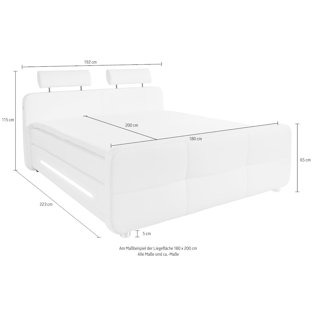 Places of Style Boxspringbett Gina, inkl. Topper und LED-Beleuchtung