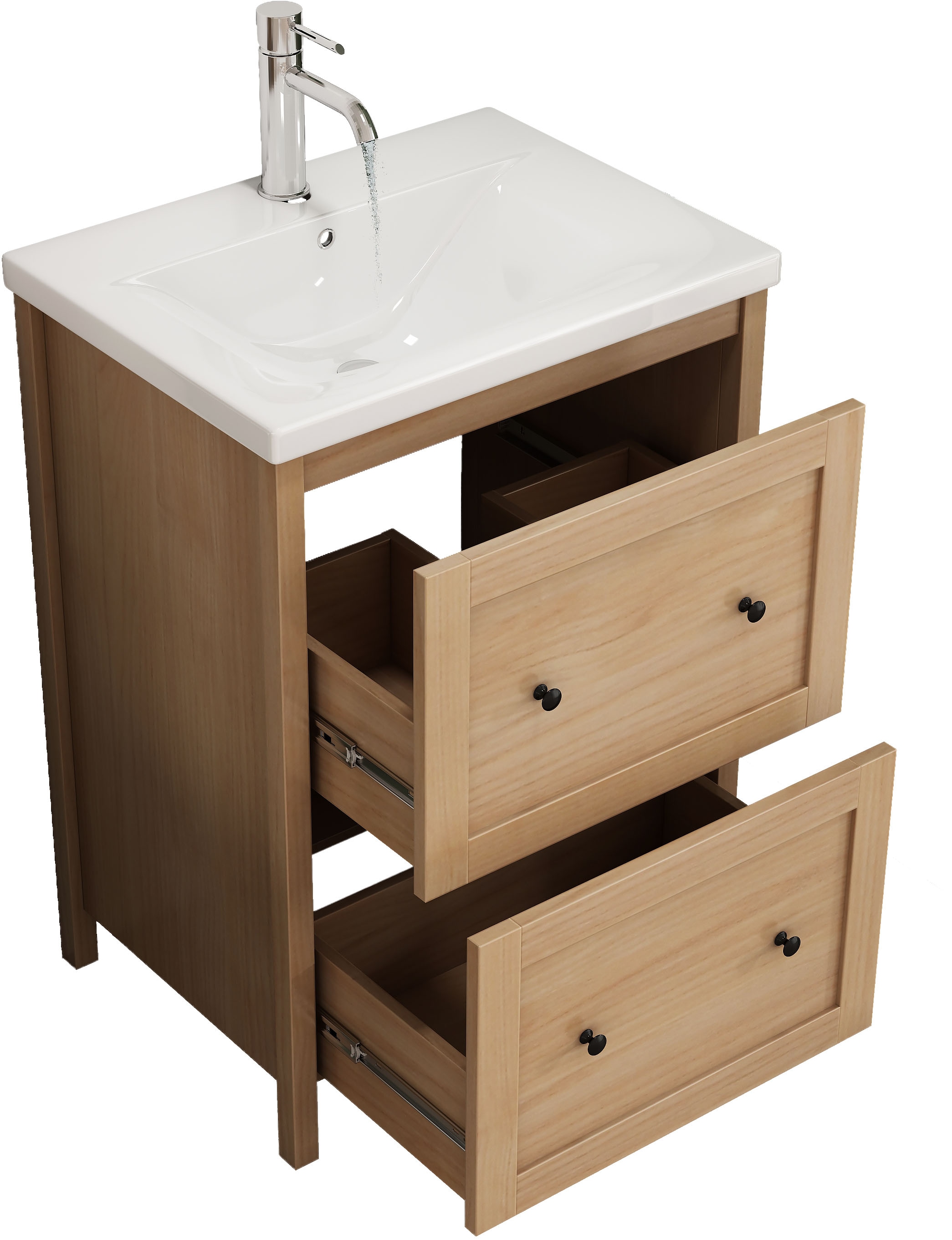 welltime Waschtisch »Stockholm« Komplett-Set,  Waschplatz mit 2 Auszügen und Softclose Breite 60cm