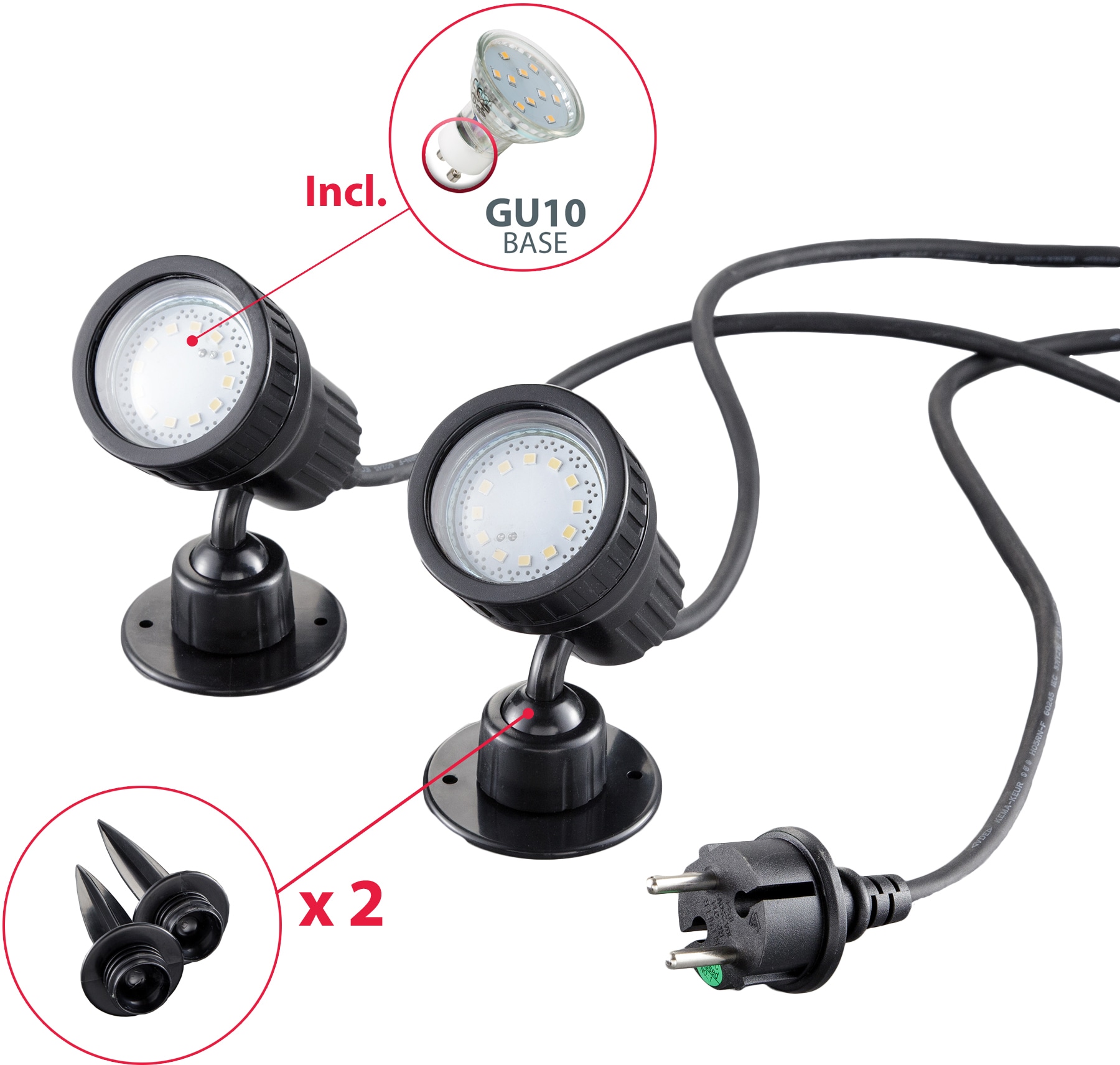 B.K.Licht LED Gartenleuchte »Nima«, 2 flammig, Leuchtmittel GU10 | Leuchtmittel wechselbar, LED Gartenstrahler, Erdspieß, Außenstrahler, Spießstrahler, 2er SET