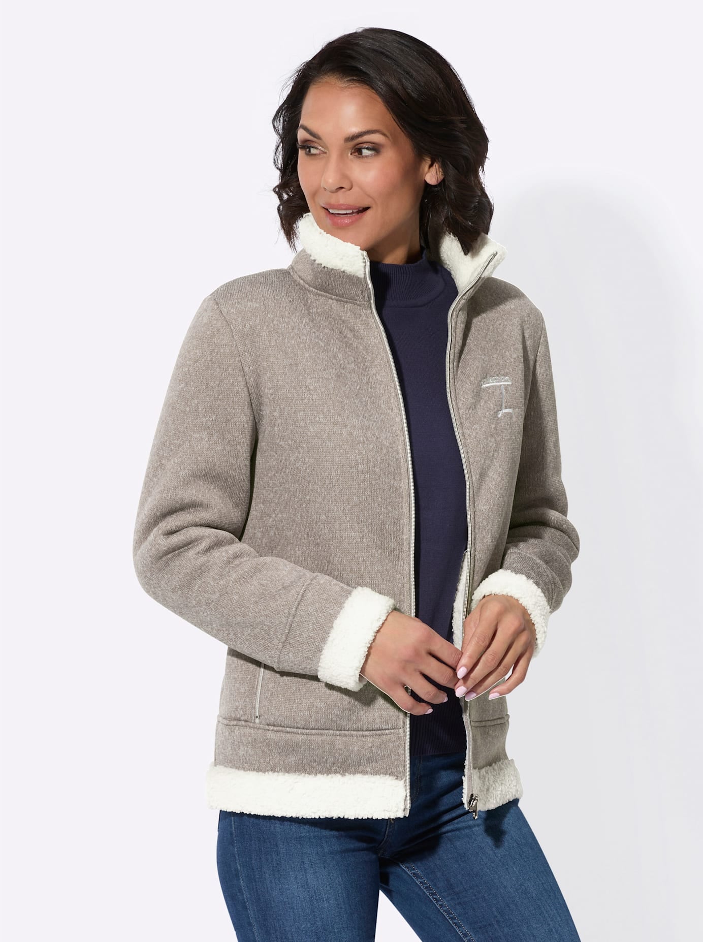 Casual Looks Damen Strickfleecejacke in grau, Größe 40