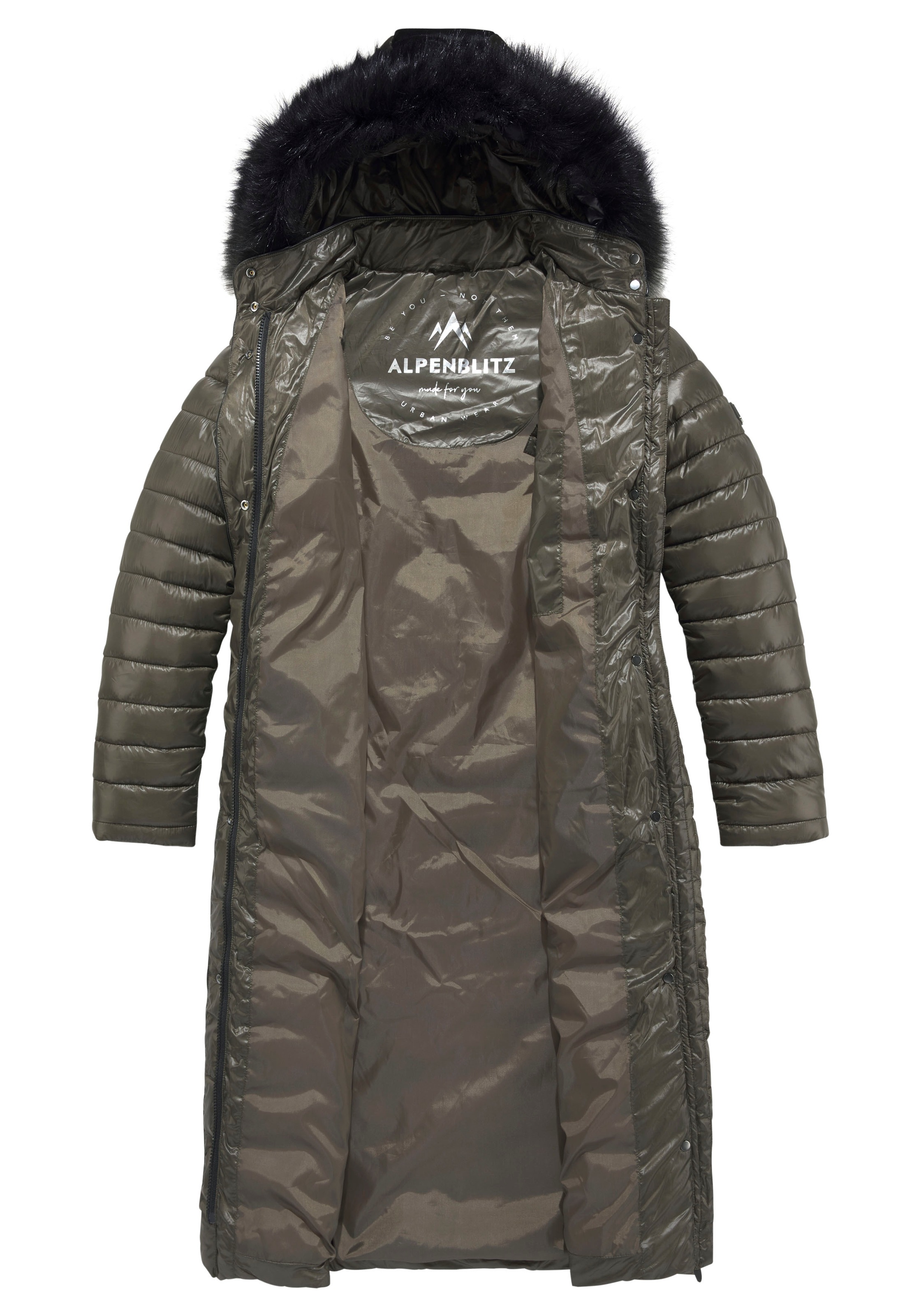 ALPENBLITZ Steppjacke »Schneegeflüster«, mit Kapuze, Abnehmbarer Kunstfellbesatz an der Kapuze & glänzend modernem Finish